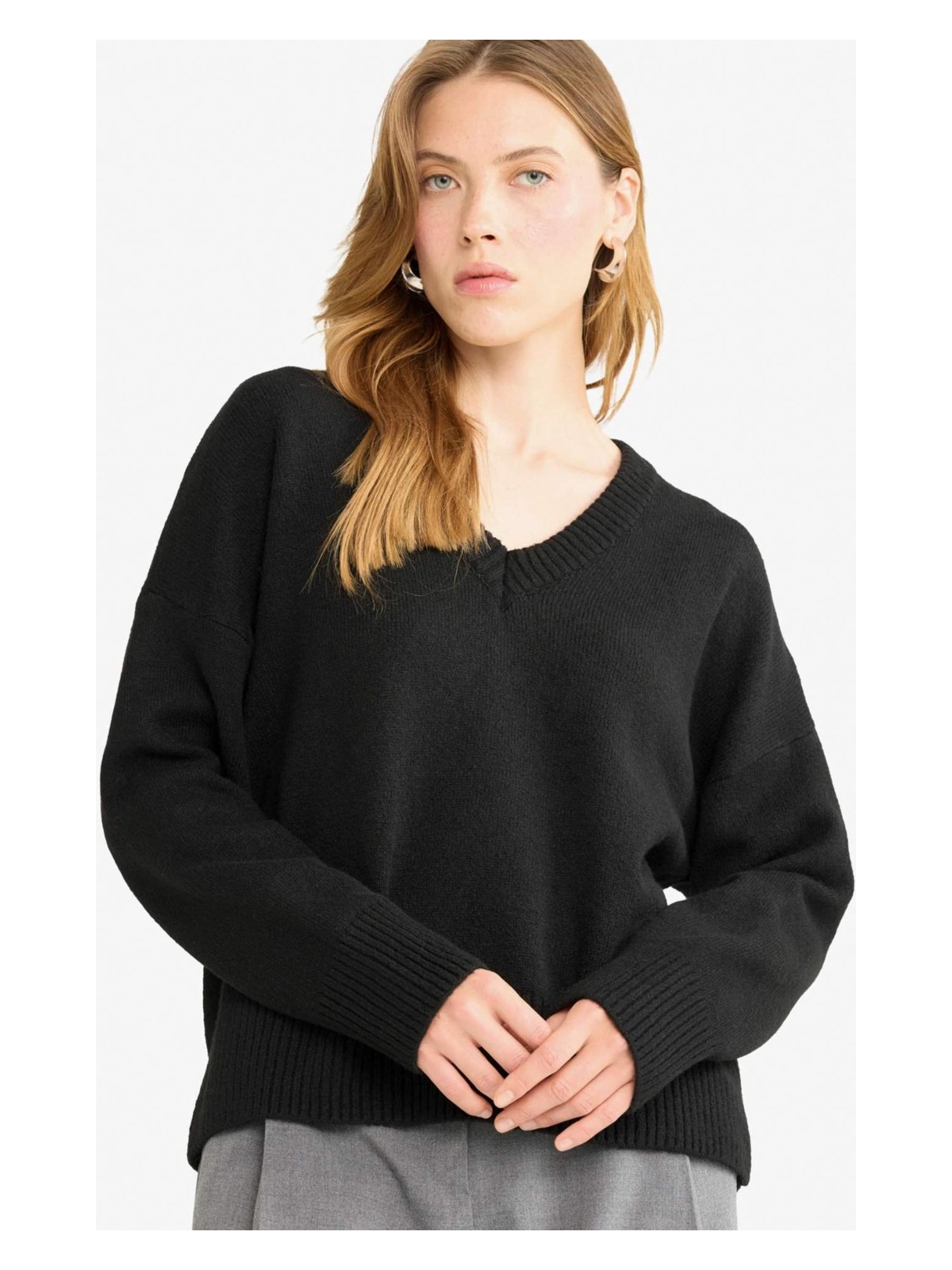 DeFacto Oversize Geniş Kalıp V Yaka Triko Kazak G2957AX25AU - Görsel 3