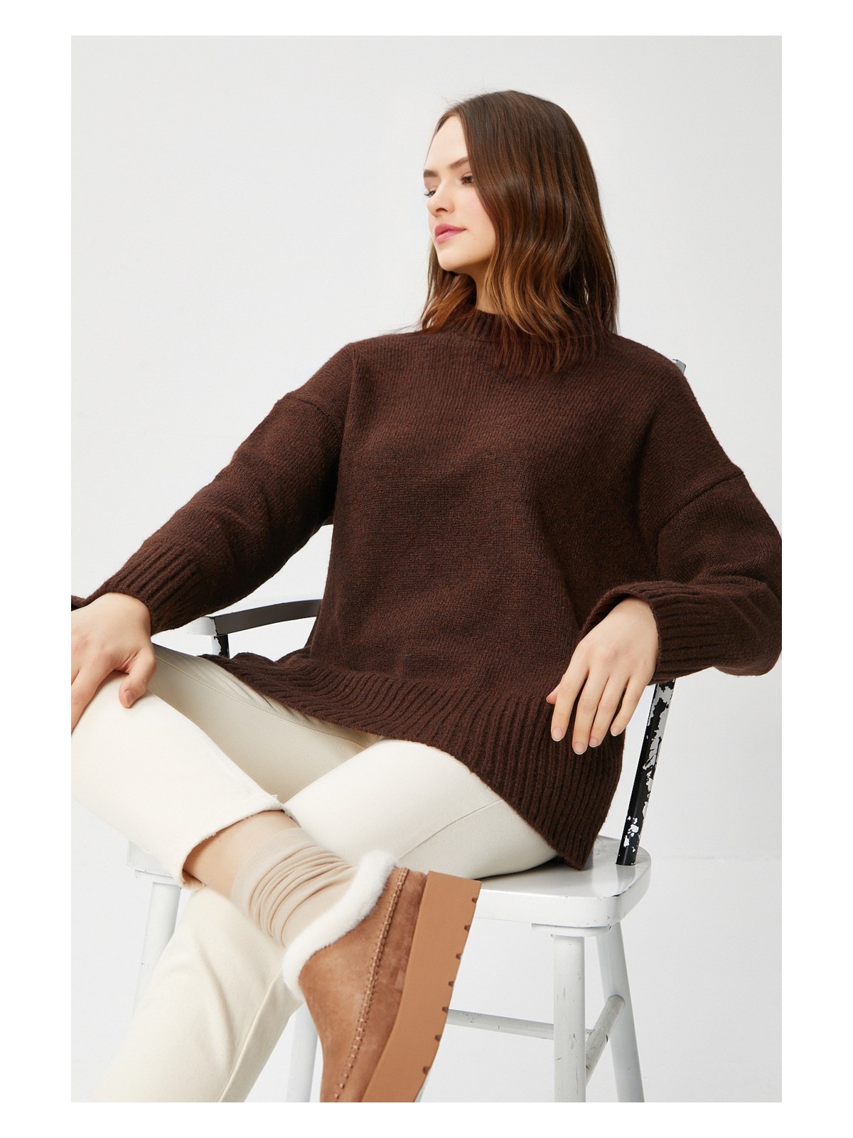 Ritnice Kadın Homy Yumuşacık Bisiklet Yaka Soft Pembe Oversize Triko Kazak - Görsel 9