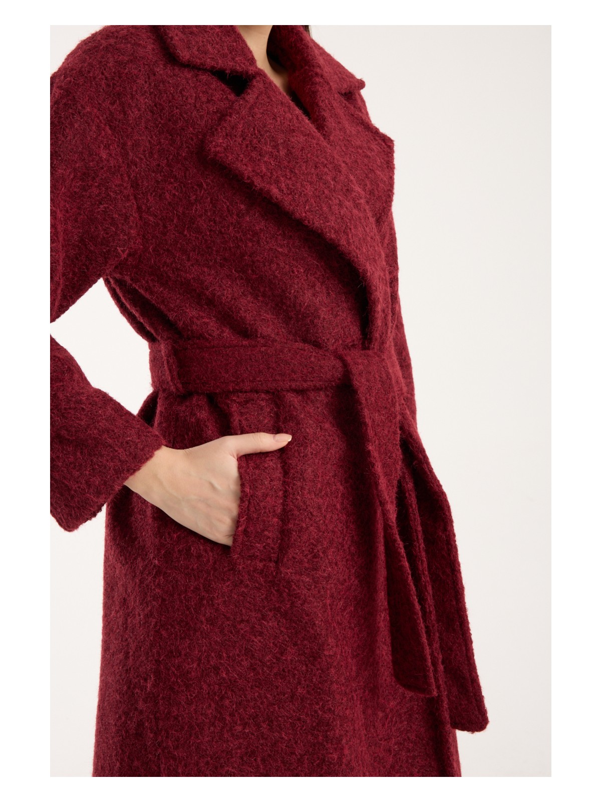 Bolivente Bordo Oversize Kadın Kaban Uzun Kol Polyester Malzeme Cepli Düz Desenli Rahat Tasarım - Görsel 10