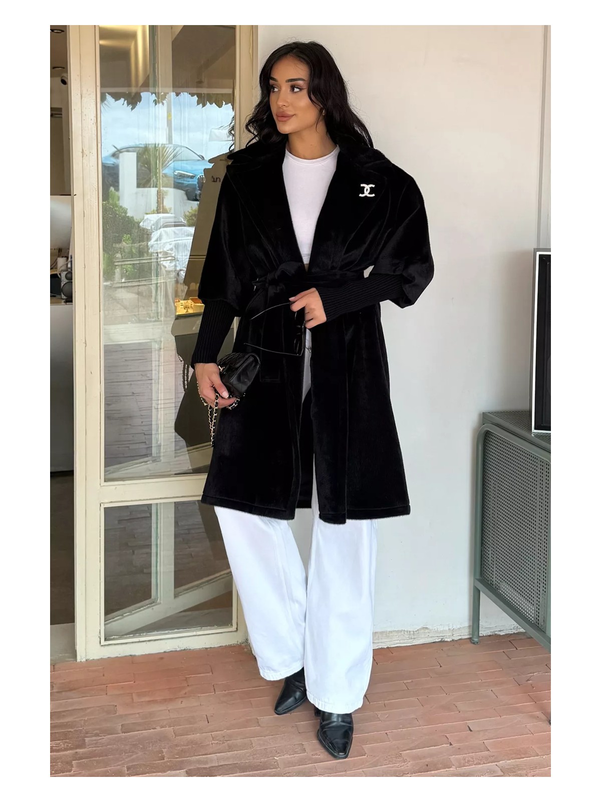 Gülseli Kadın Su Fırçalı Kuşaklı Kaşe Kaban P-00018373 - Görsel 2