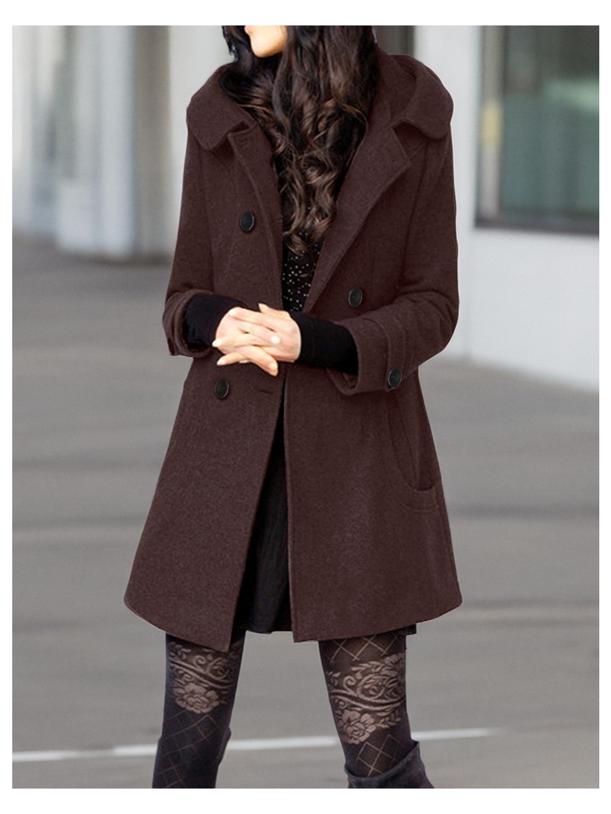 Barbora Yaka Detaylı Büyük Düğmeli Kaşe Kaban