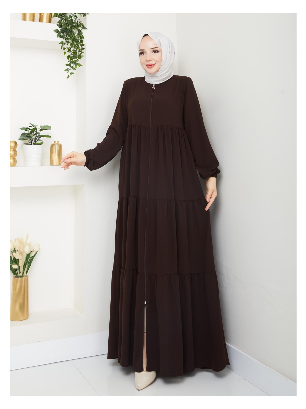 Eslemnur Üç Katlı Büzgü Detaylı Medine Ipeği Ferace - Görsel 8