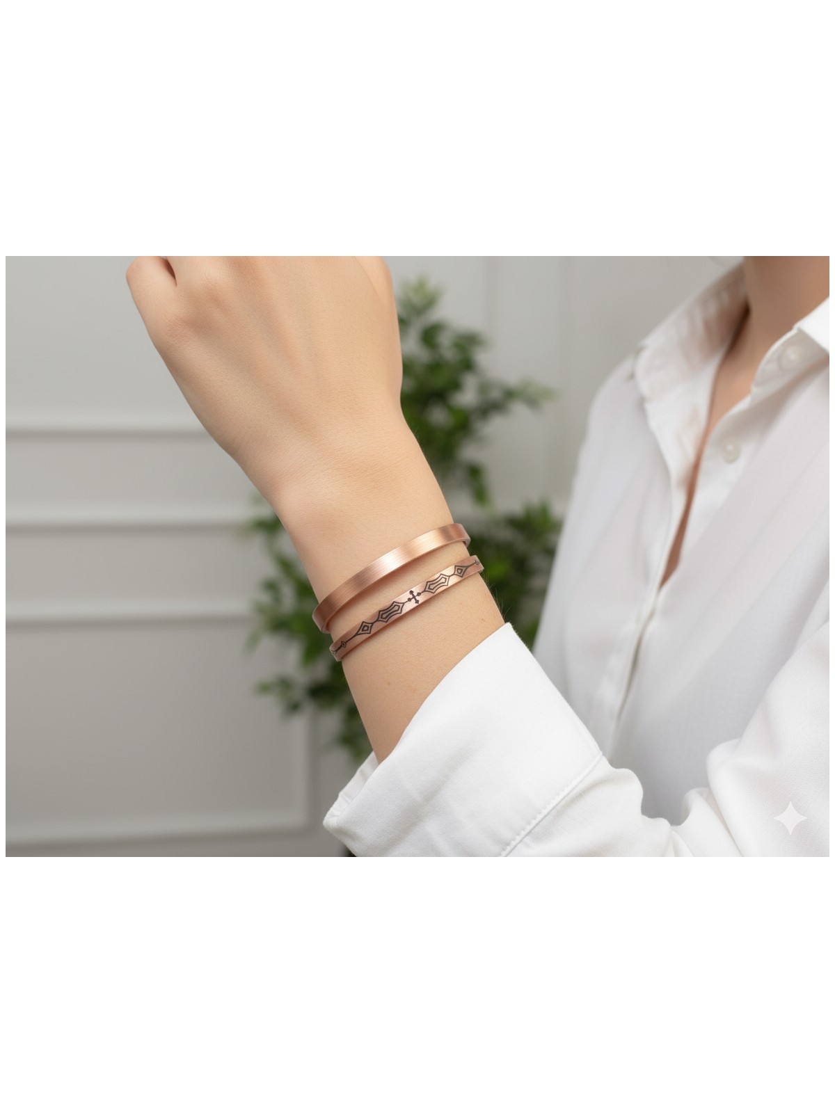 Neefy 2 Adet 1 Adet Sade ve Şık 1 Adet Motifli Saf Bakır Bileklik Tamamen Doğal