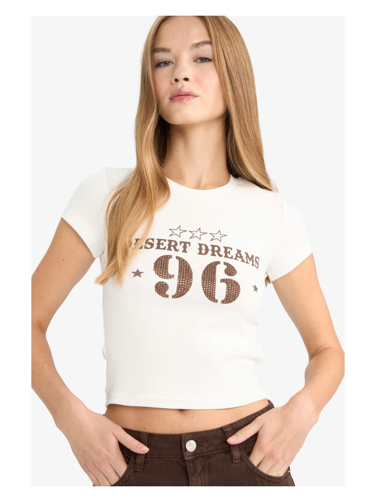 DeFacto Fitted Bisiklet Yaka Baskılı Ribana Kısa Kollu Tişört G3266AX25WN