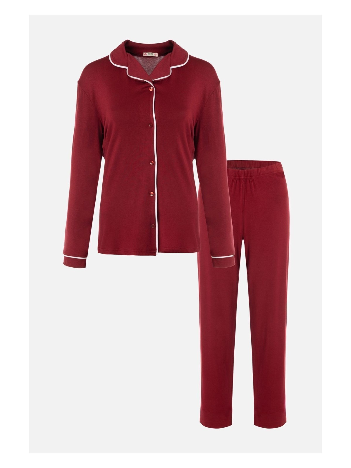 Koza İç Giyim Kadın Viskon - Yumuşak Dokulu Düğmeli Biyeli Bol Paça Pijama Takımı - Görsel 4