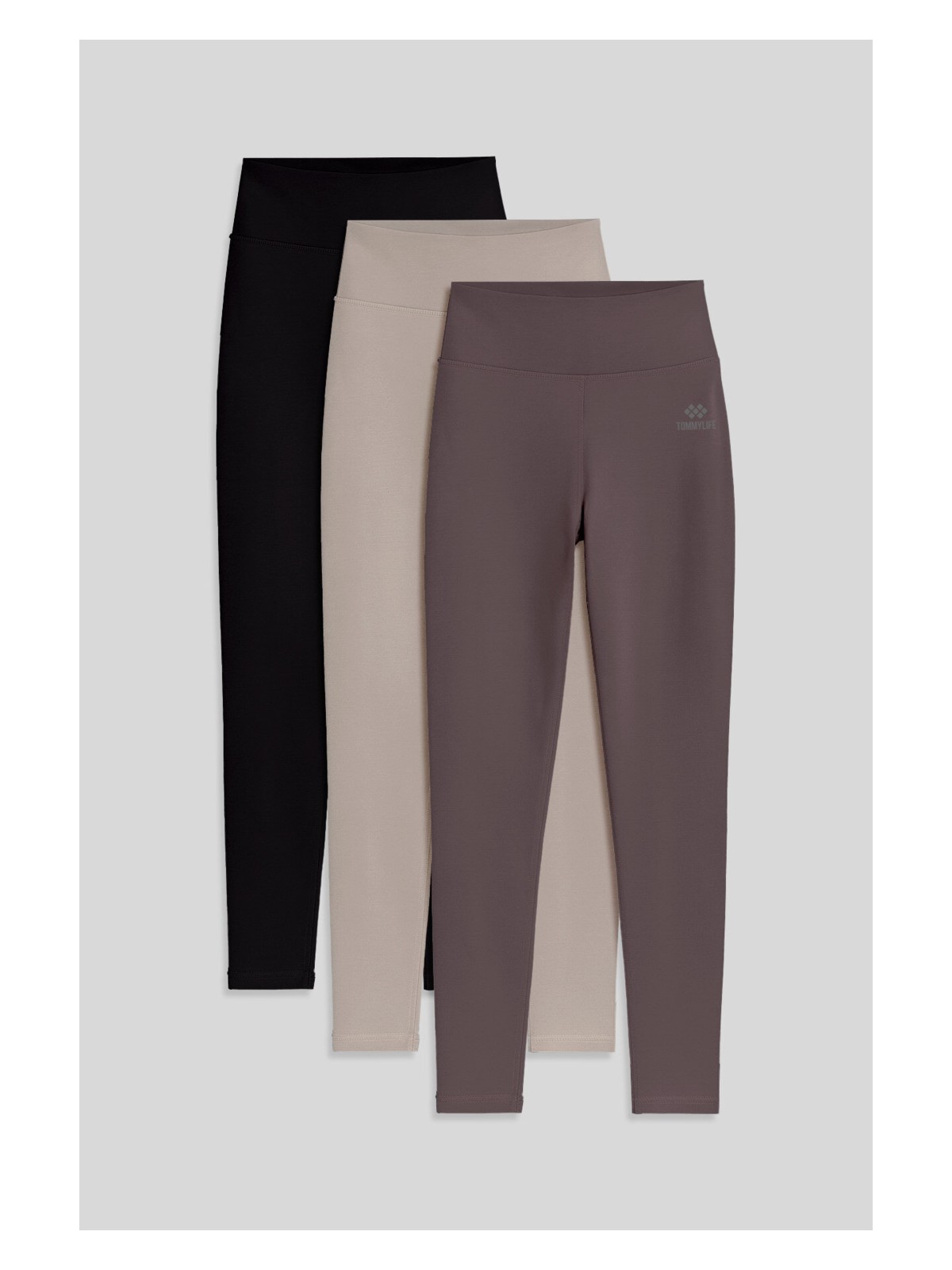 Tommy Life Slim Fit 3lü Paket Koyu Bej-Kahverengi-Siyah Kadın Tayt - 94011