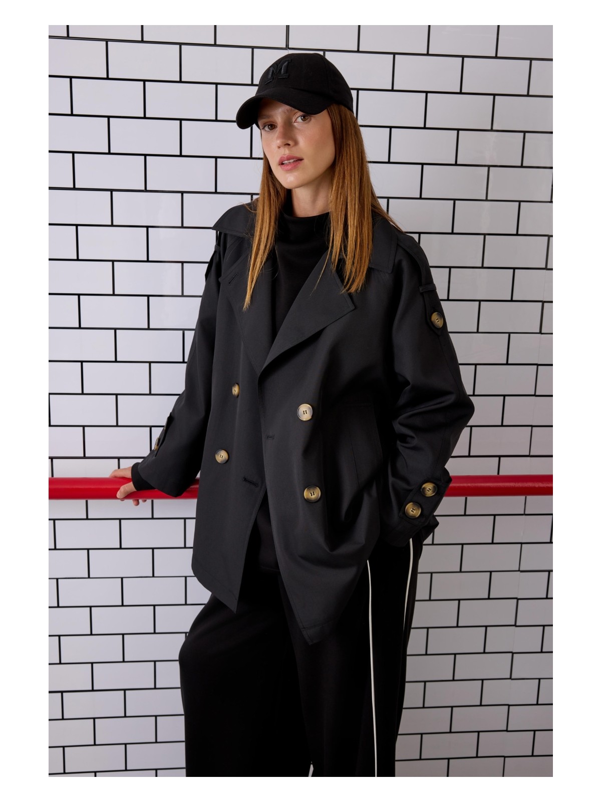 HE-QA Kruvaze Kesim Trençkot Mat Vizon - Görsel 4