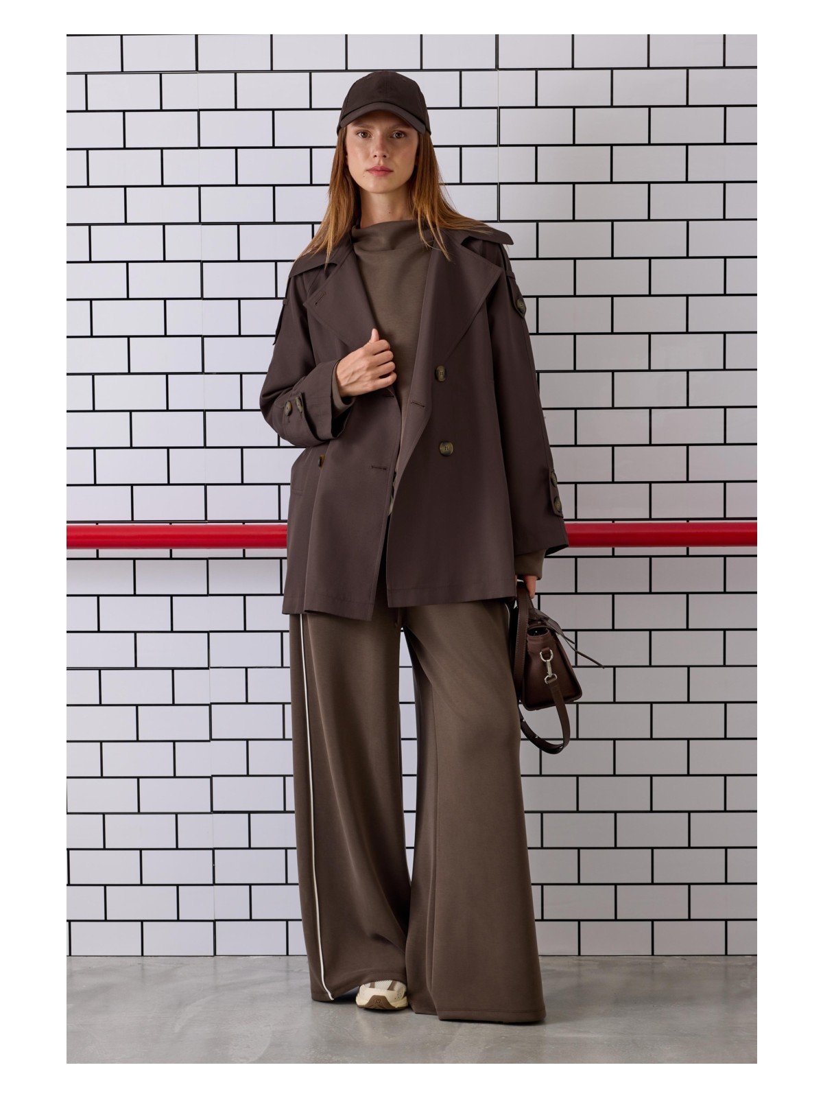 HE-QA Kruvaze Kesim Trençkot Mat Vizon - Görsel 5