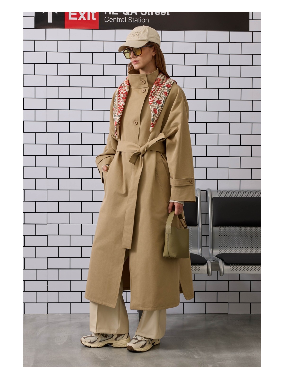 HE-QA Funnel Neck Uzun Trençkot Acı Kahve - Görsel 6