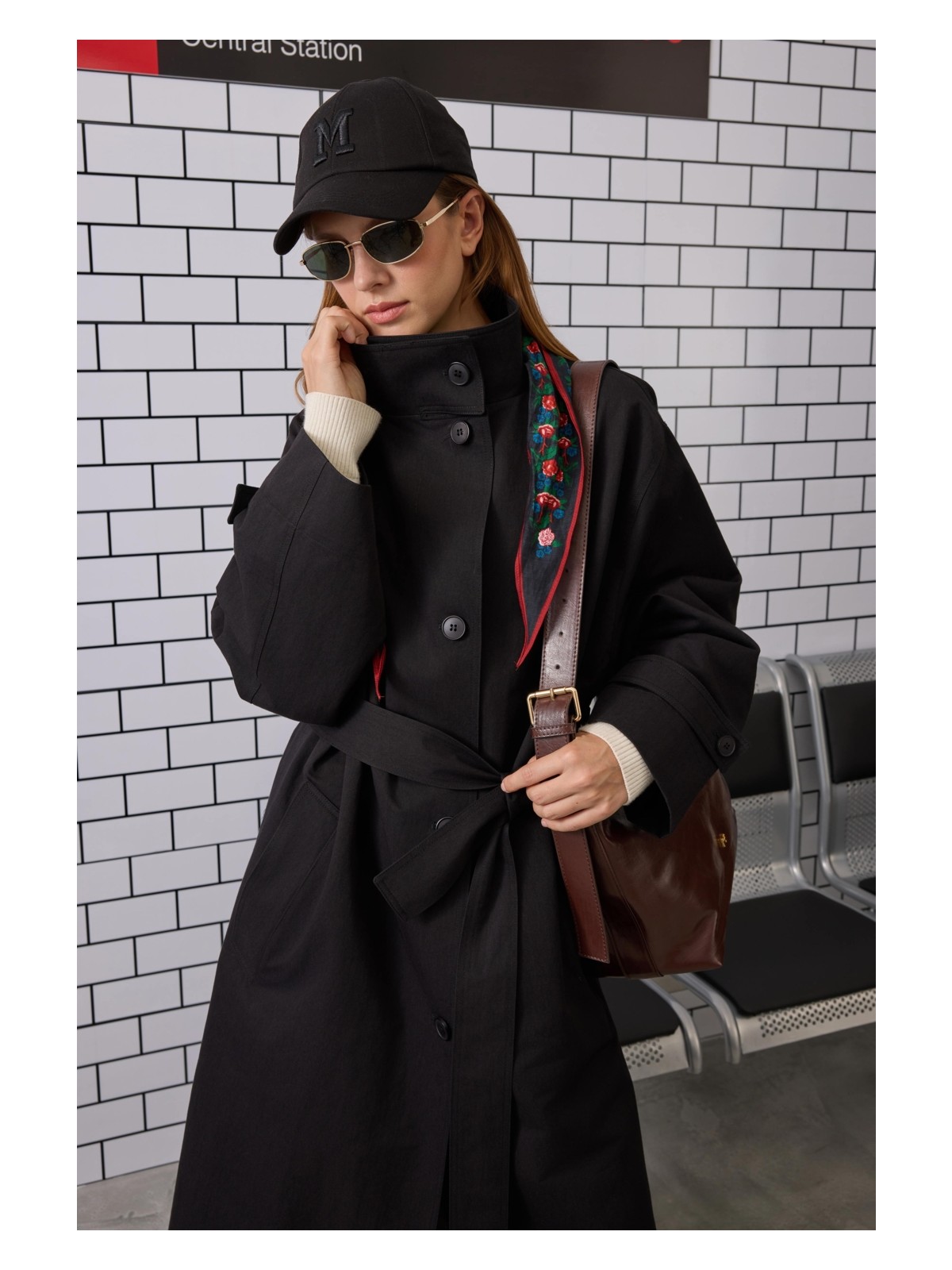 HE-QA Funnel Neck Uzun Trençkot Acı Kahve - Görsel 7