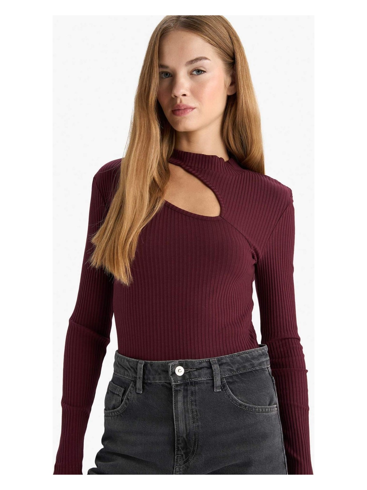 DeFacto Slim Fit Bisiklet Yaka Fitilli Kaşkorse Uzun Kollu Tişört C8473AX25AU