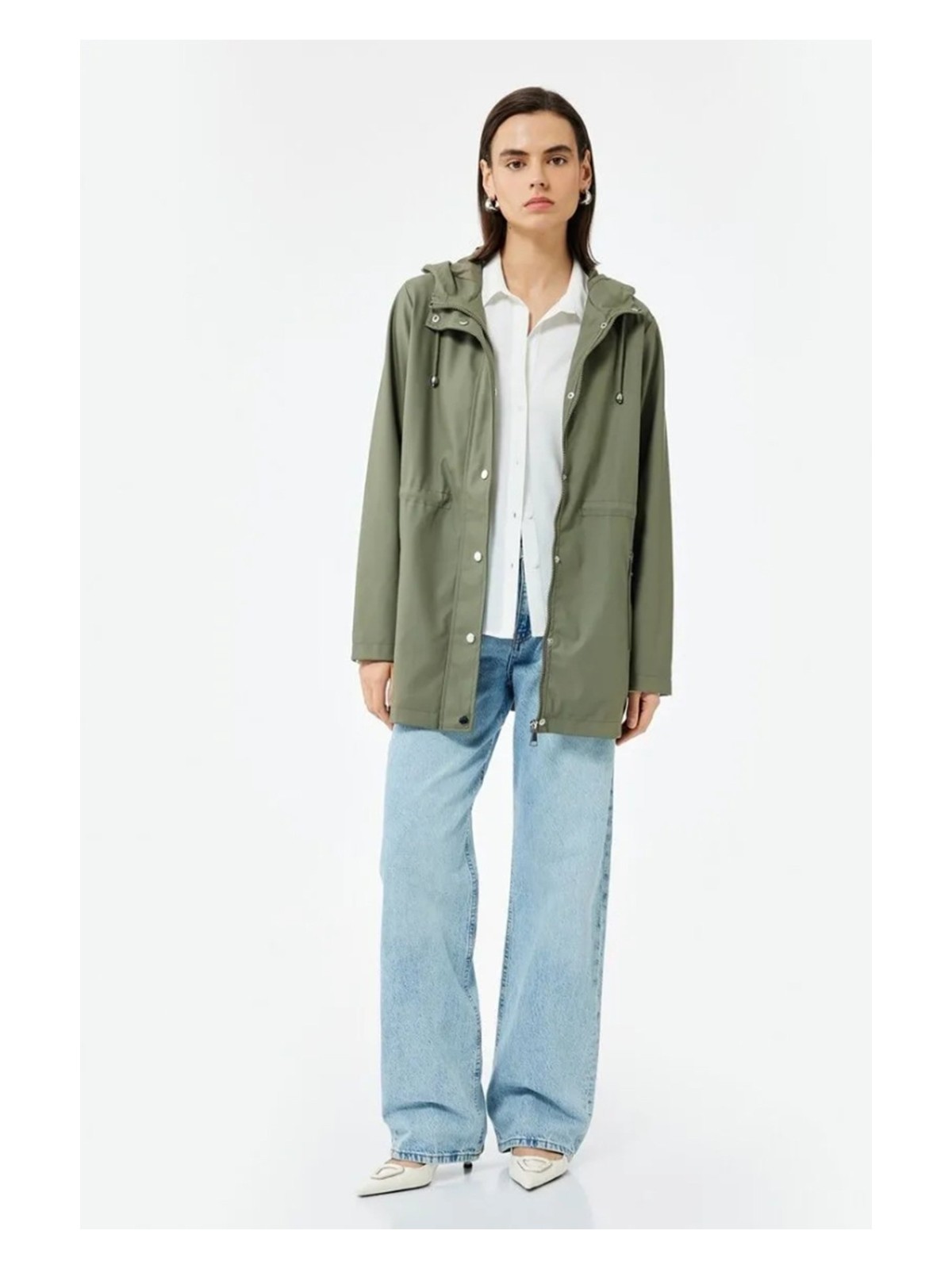 Koton Kadın Cepli Beli Bağlamalı Uzun Kollu Fermuarlı Kapüşonlu Yağmurluk 6WAK00007EW