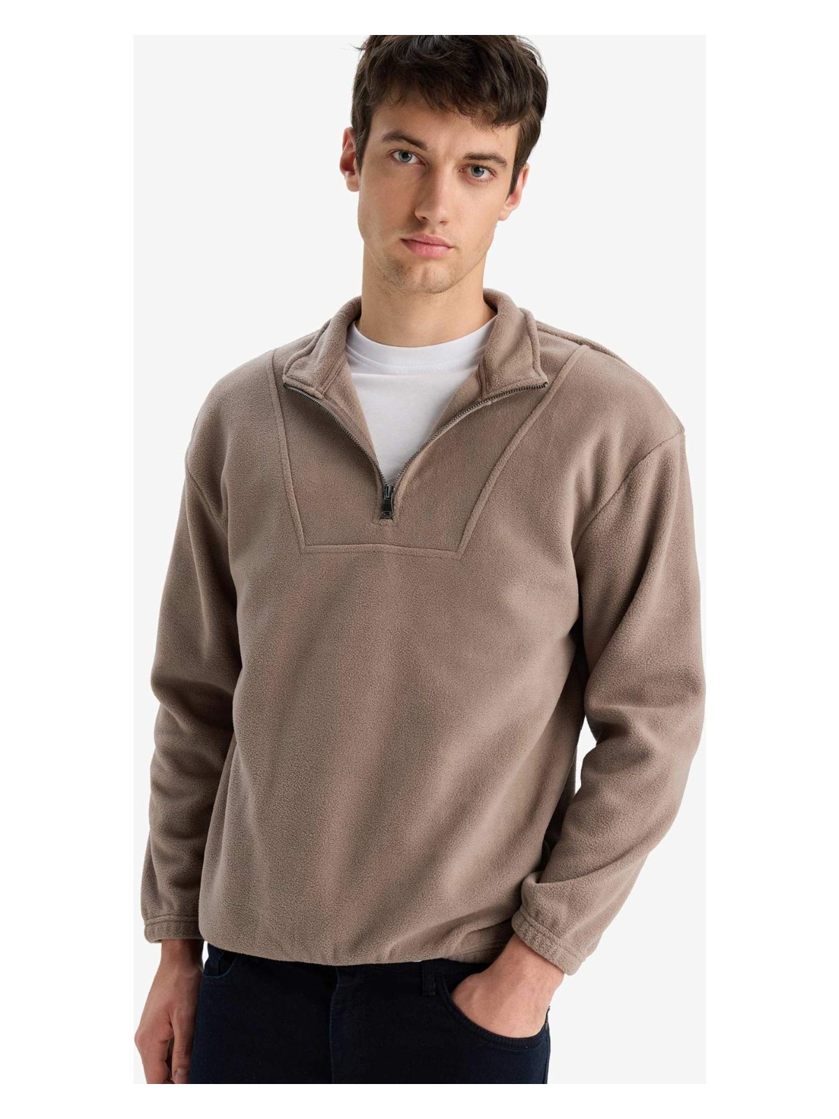 DeFacto Yarım Fermuarlı Polar Sweatshirt E8632AX25WN - Görsel 4