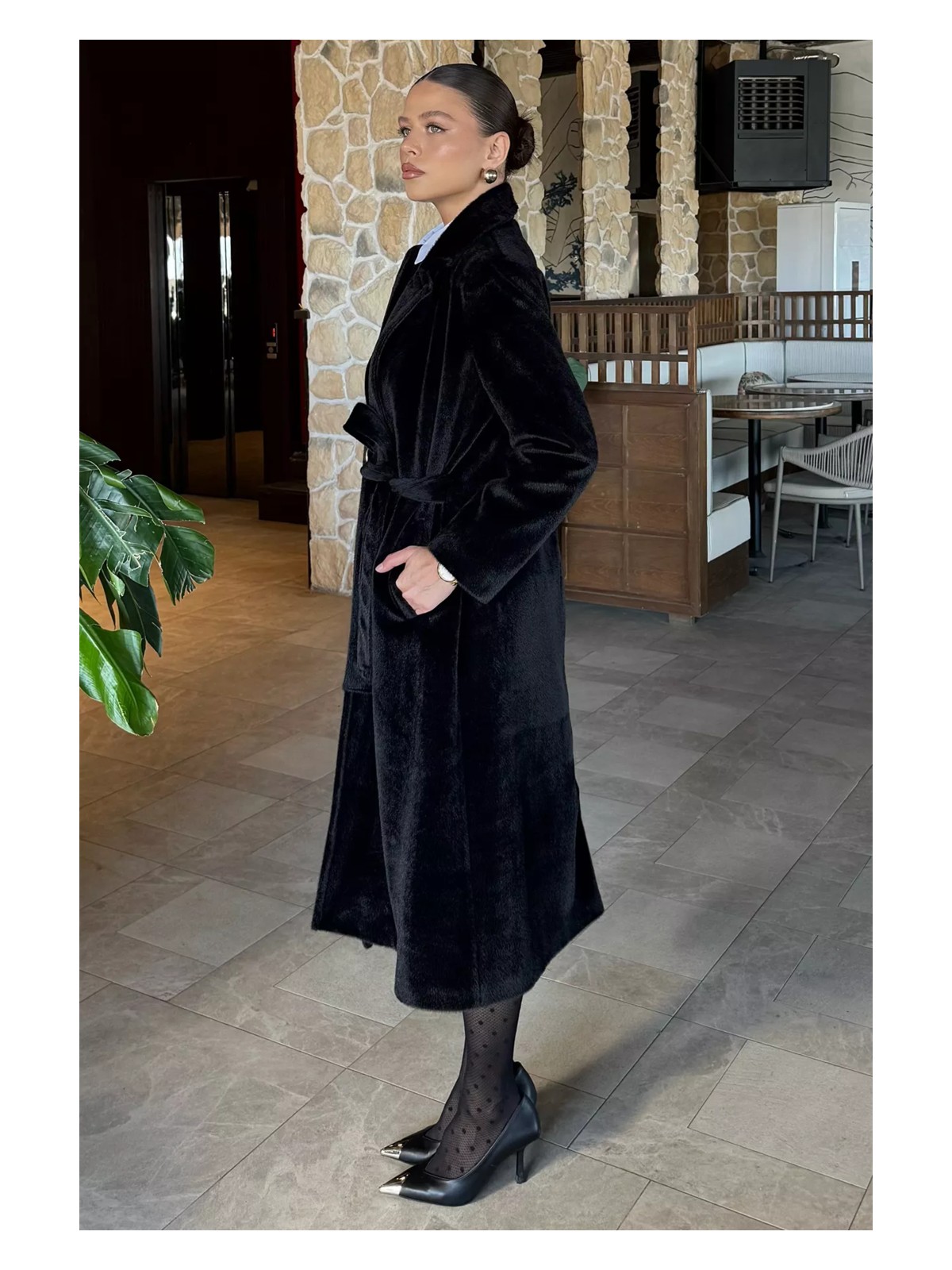 Gülseli Kadın Gold Tokalı Kuşaklı Iç Astarlı Sakallı Kaban P-00018445 - Görsel 5