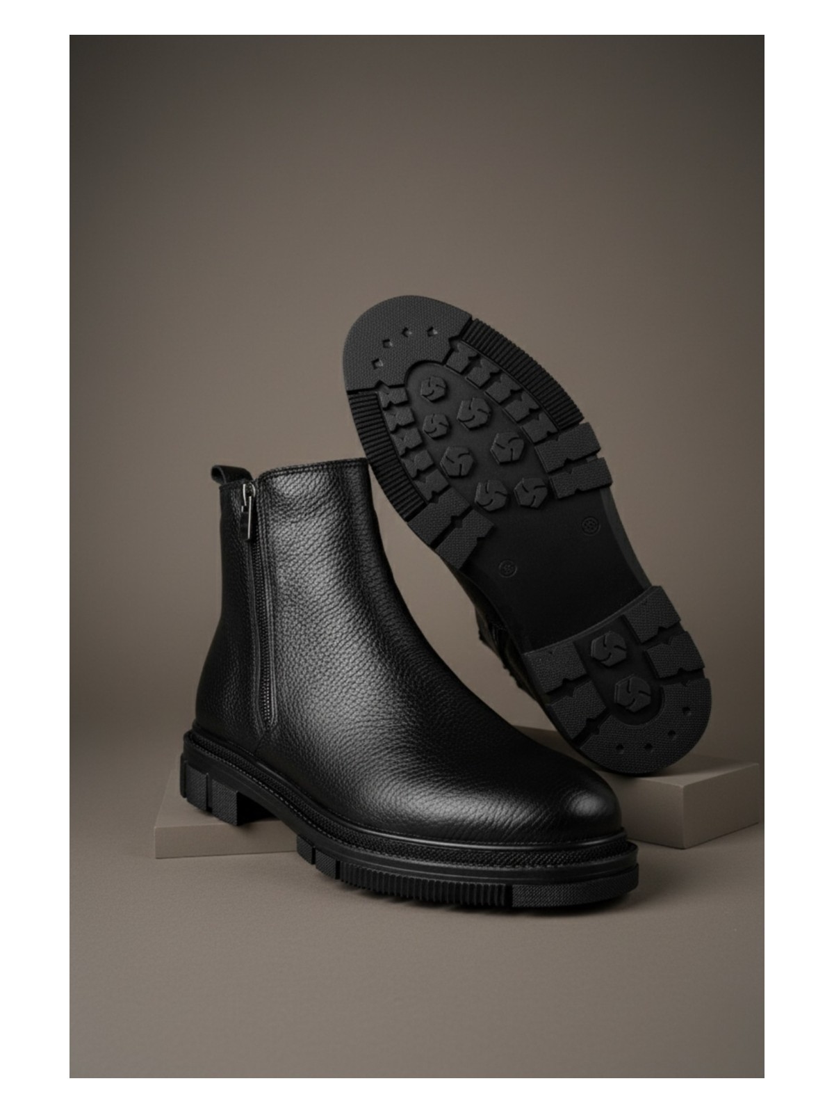 Muggo Chelsey Hakiki Deri Çift Fermuarlı Erkek Kışlık Bot