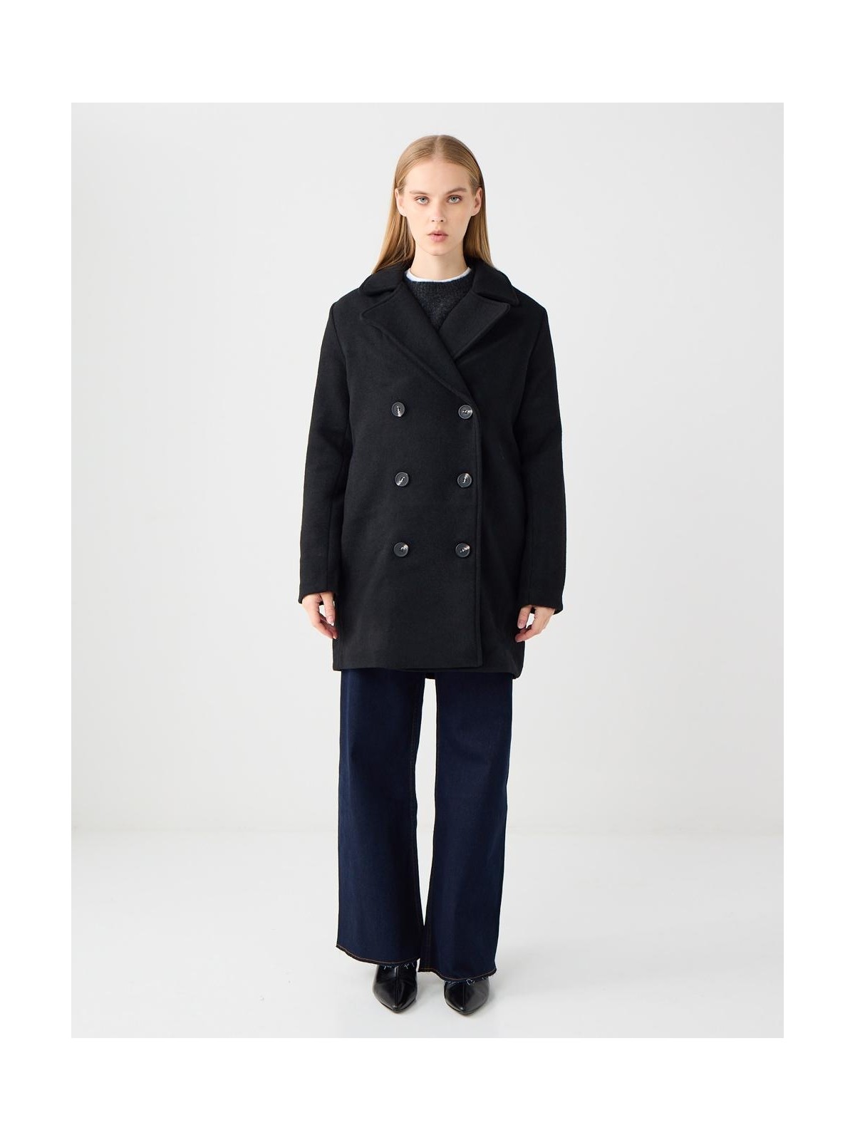 Jimmy Key Acı Kahve Düz Kesim Ceket Yaka Cep Detaylı Kaşe Kaban - Görsel 3