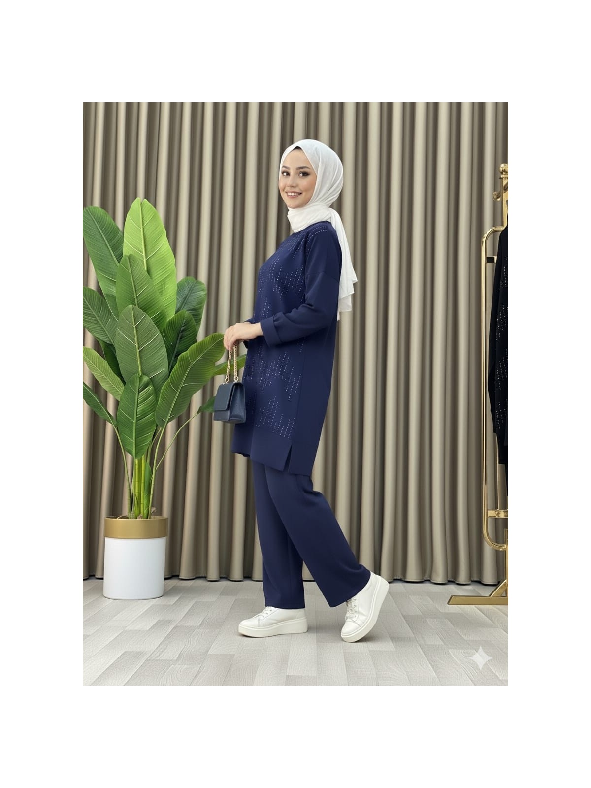 Mismoly Taş Baskı Desenli Tunik Pantolon Ikili Takım - Görsel 5