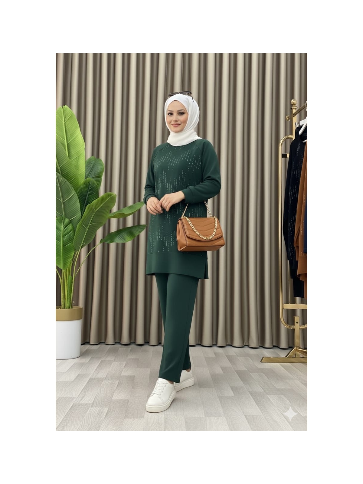 Mismoly Taş Baskı Desenli Tunik Pantolon Ikili Takım - Görsel 3