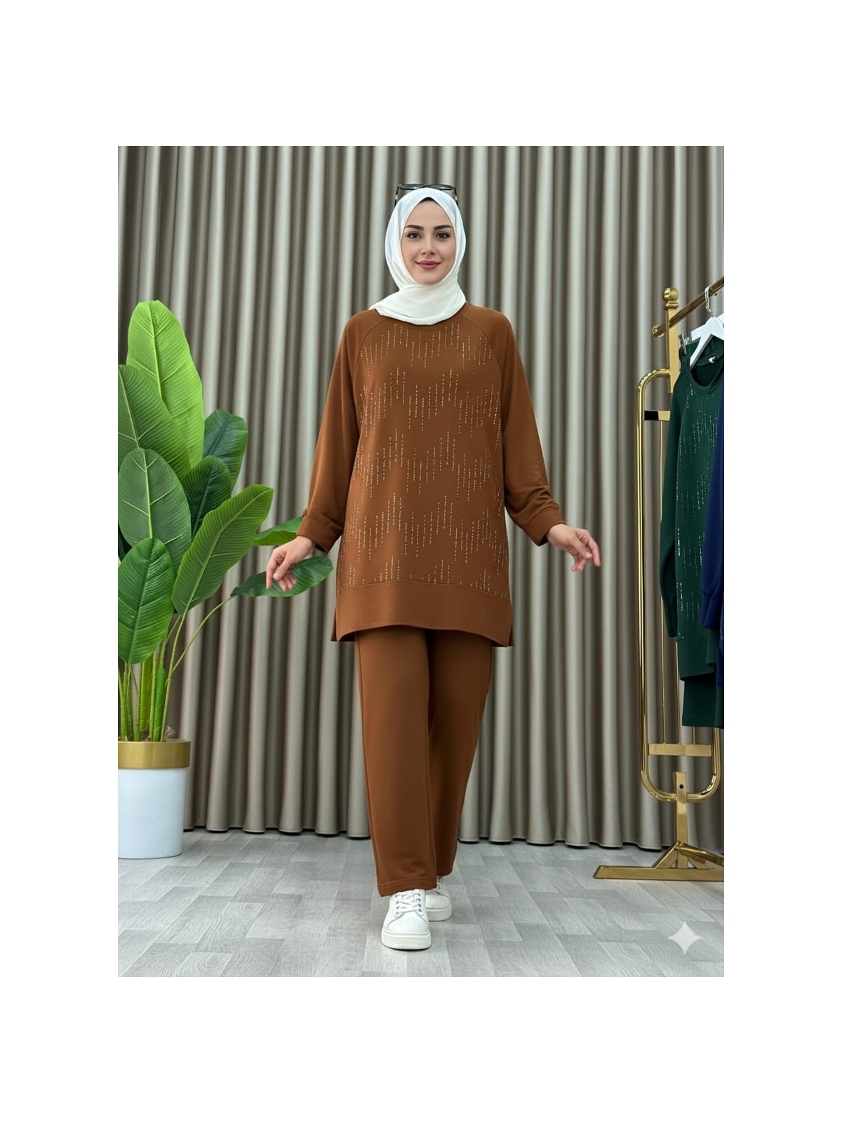 Mismoly Taş Baskı Desenli Tunik Pantolon Ikili Takım - Görsel 4