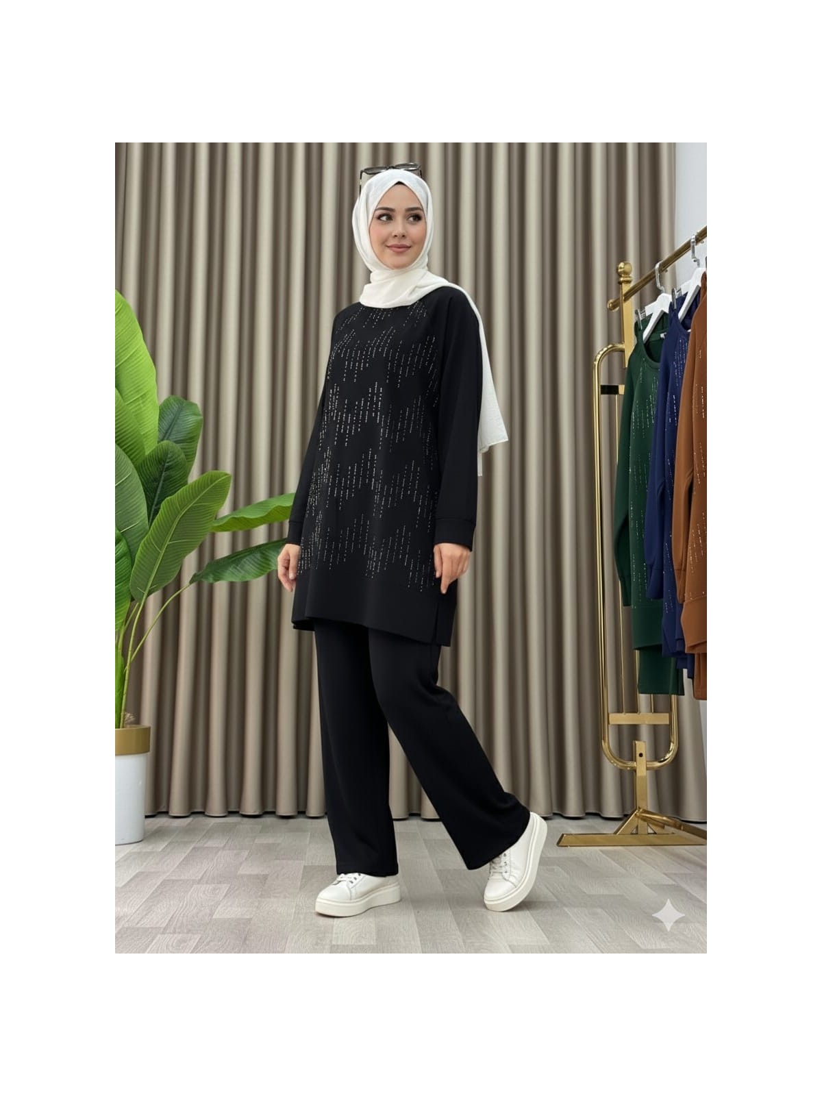 Mismoly Taş Baskı Desenli Tunik Pantolon Ikili Takım - Görsel 6