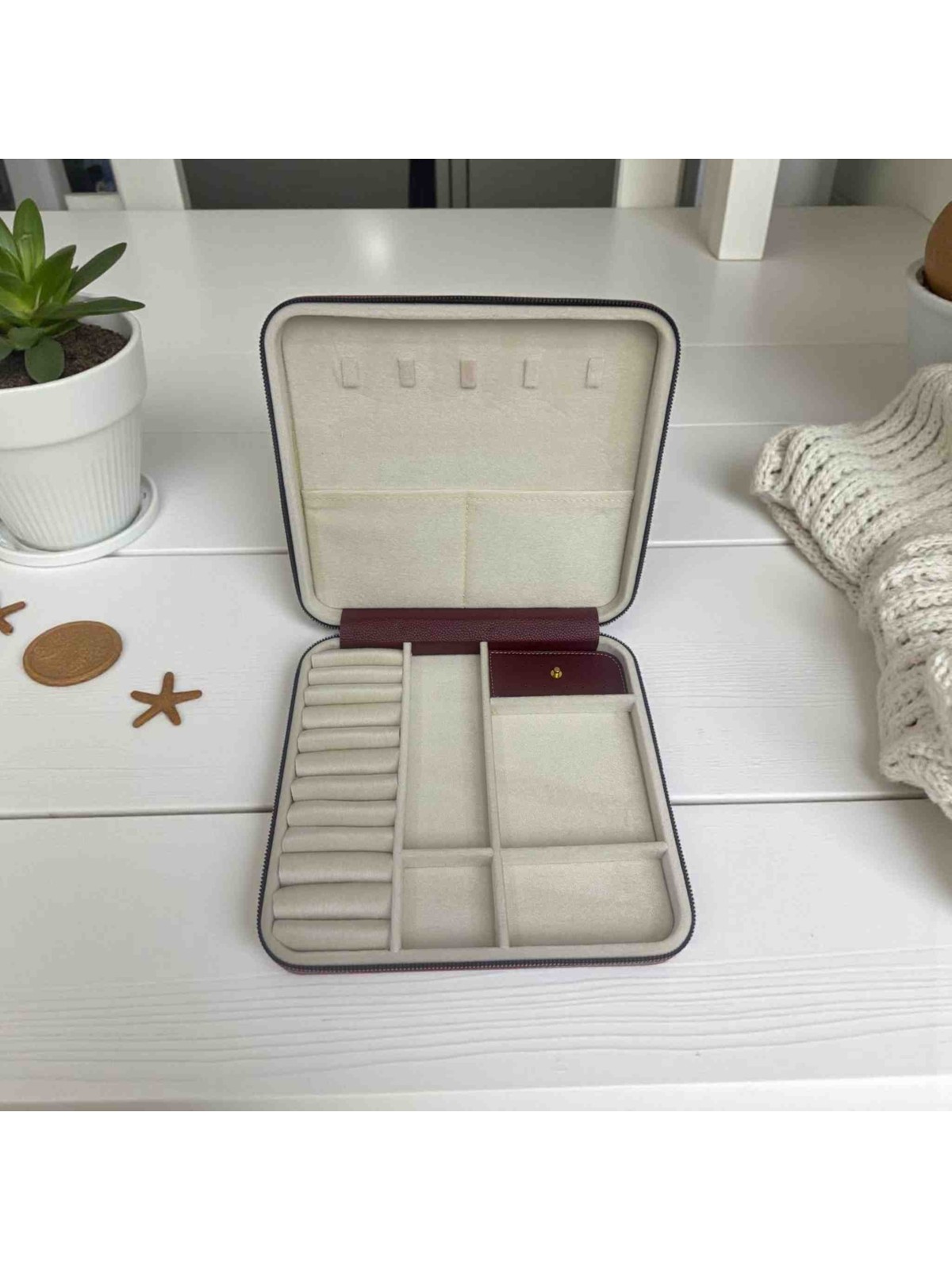 Moda Fiesta Büyük Boy Takı Kutusu 27X24 | Zarif ve Çok Bölmeli Mücevher Organizeri - Görsel 8