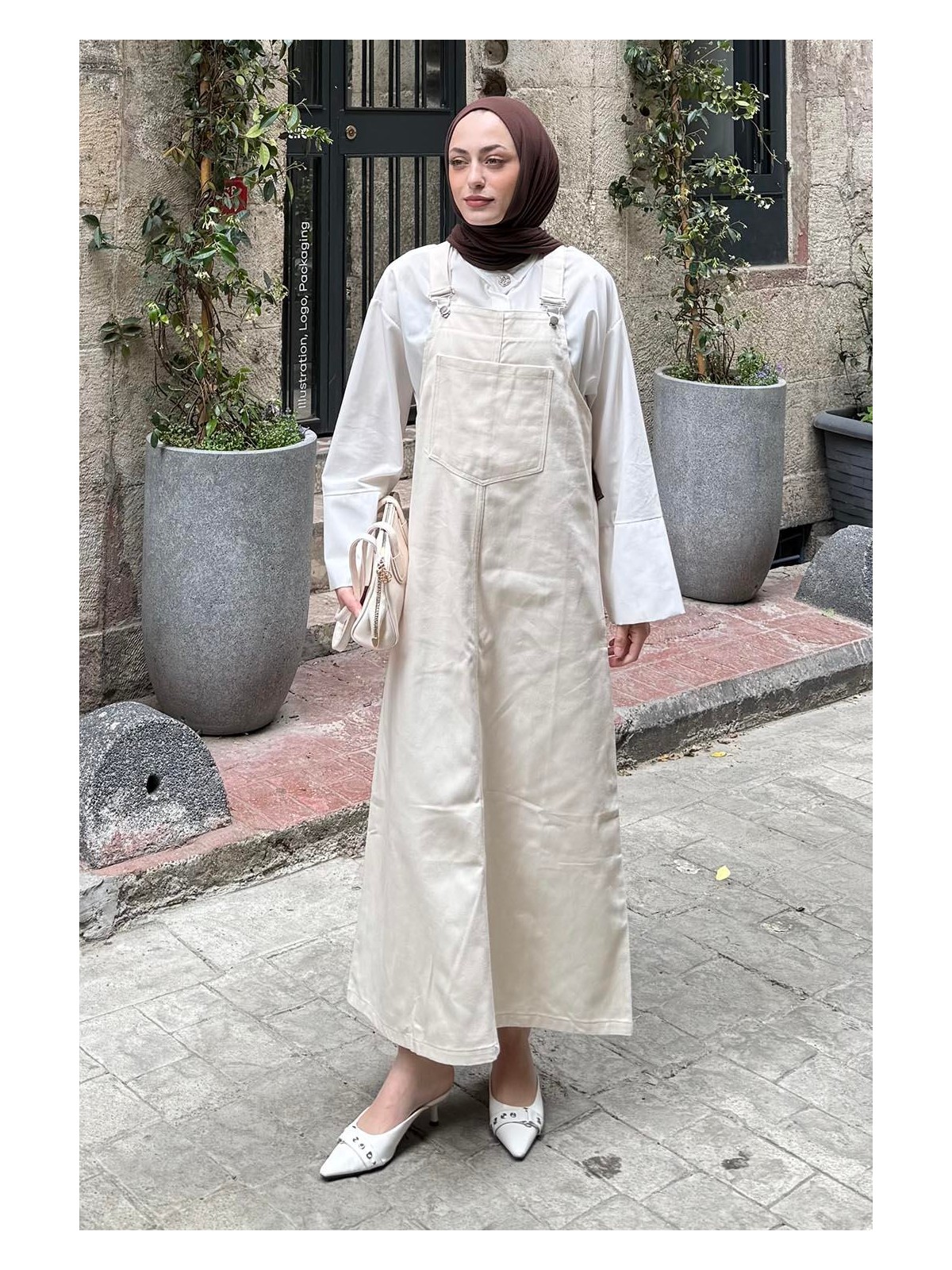 Lamelif Ön Cep Detaylı Etekli Salopet Siyah - Görsel 4