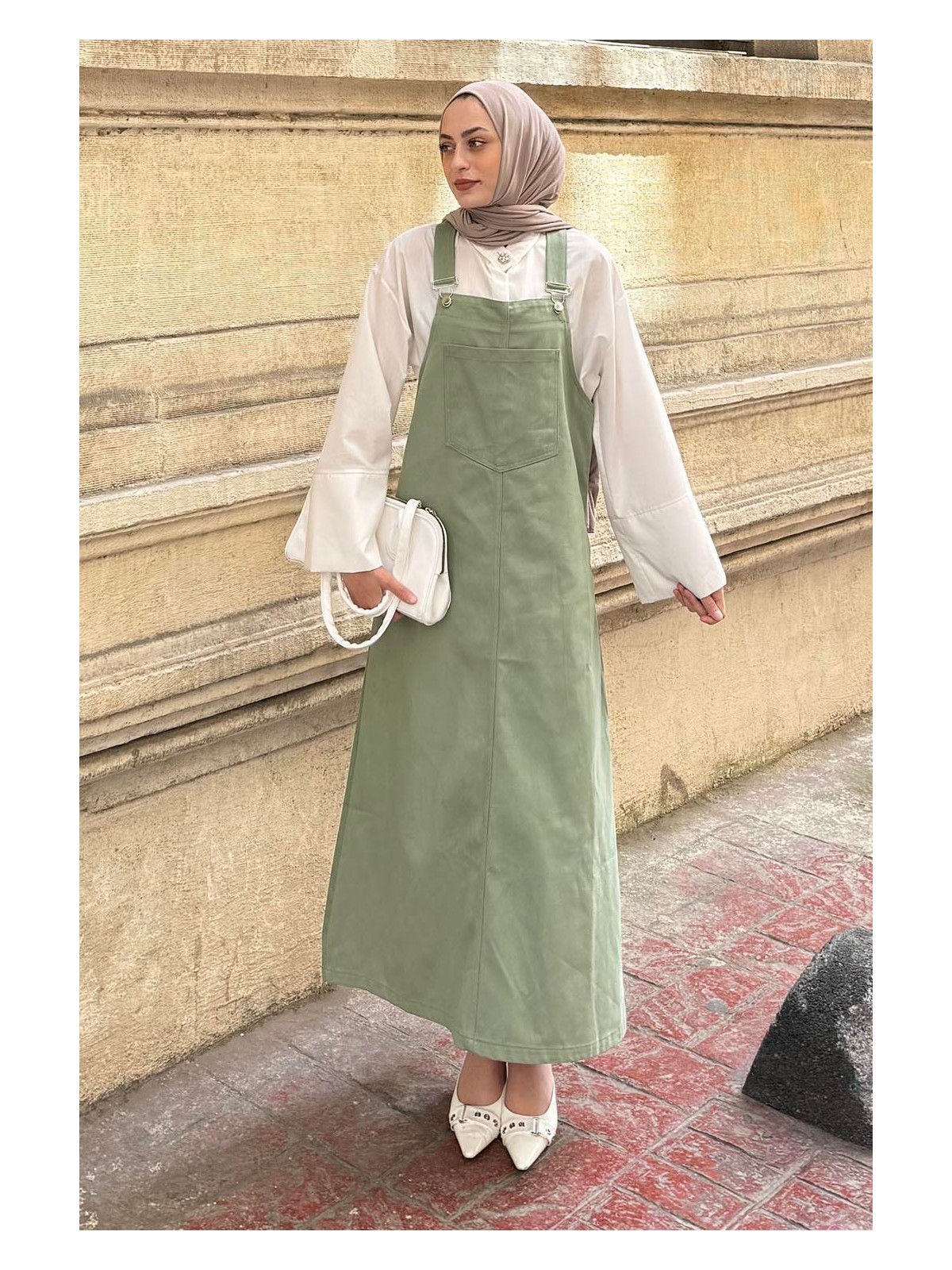 Lamelif Ön Cep Detaylı Etekli Salopet Siyah - Görsel 6