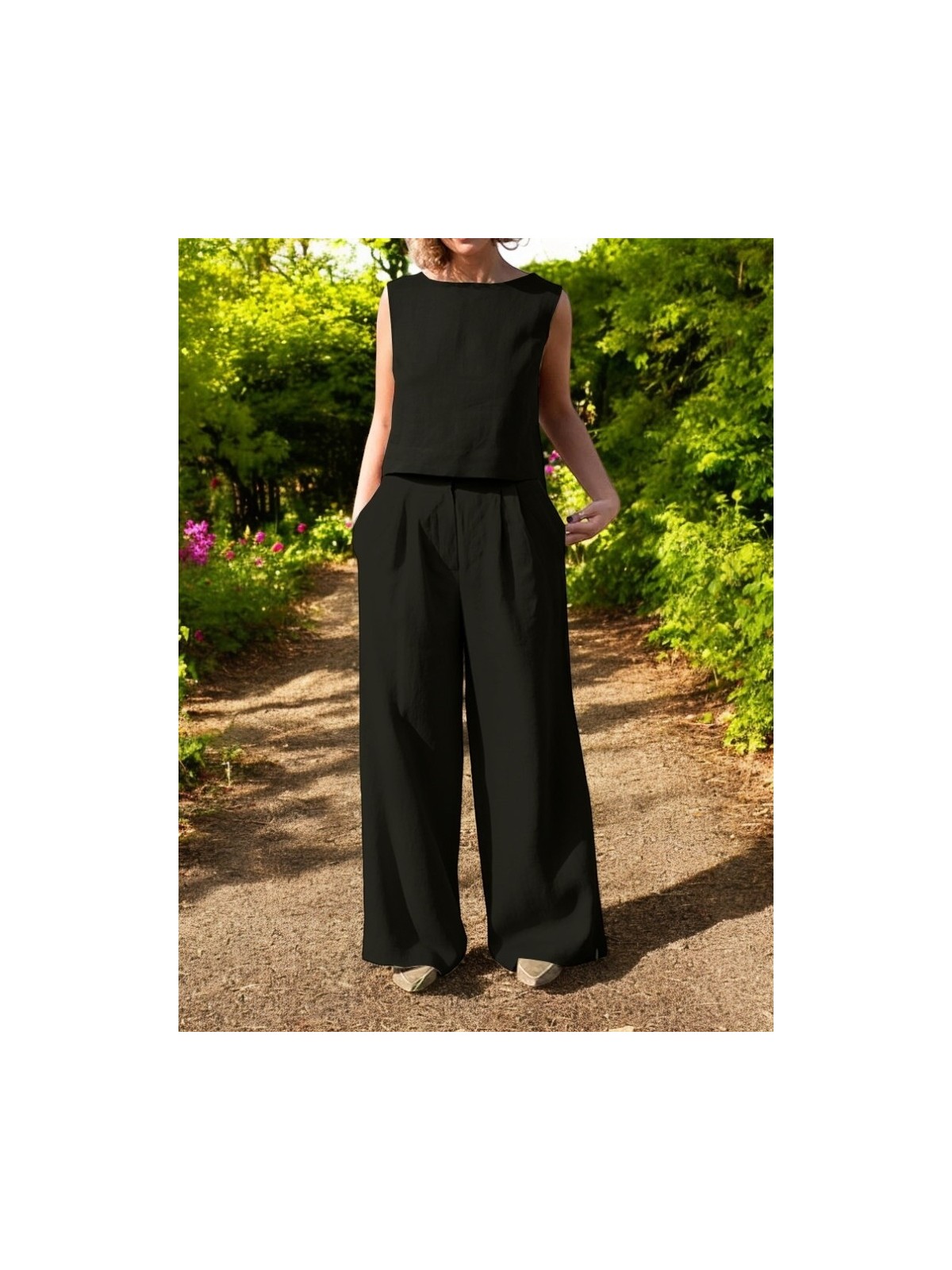 1Tarz Yazlık Keten Alt Üst Kolsuz Takım