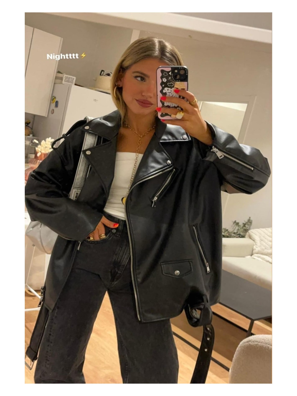 Prifaldi Oversize Uzun Kadın Deri Ceket