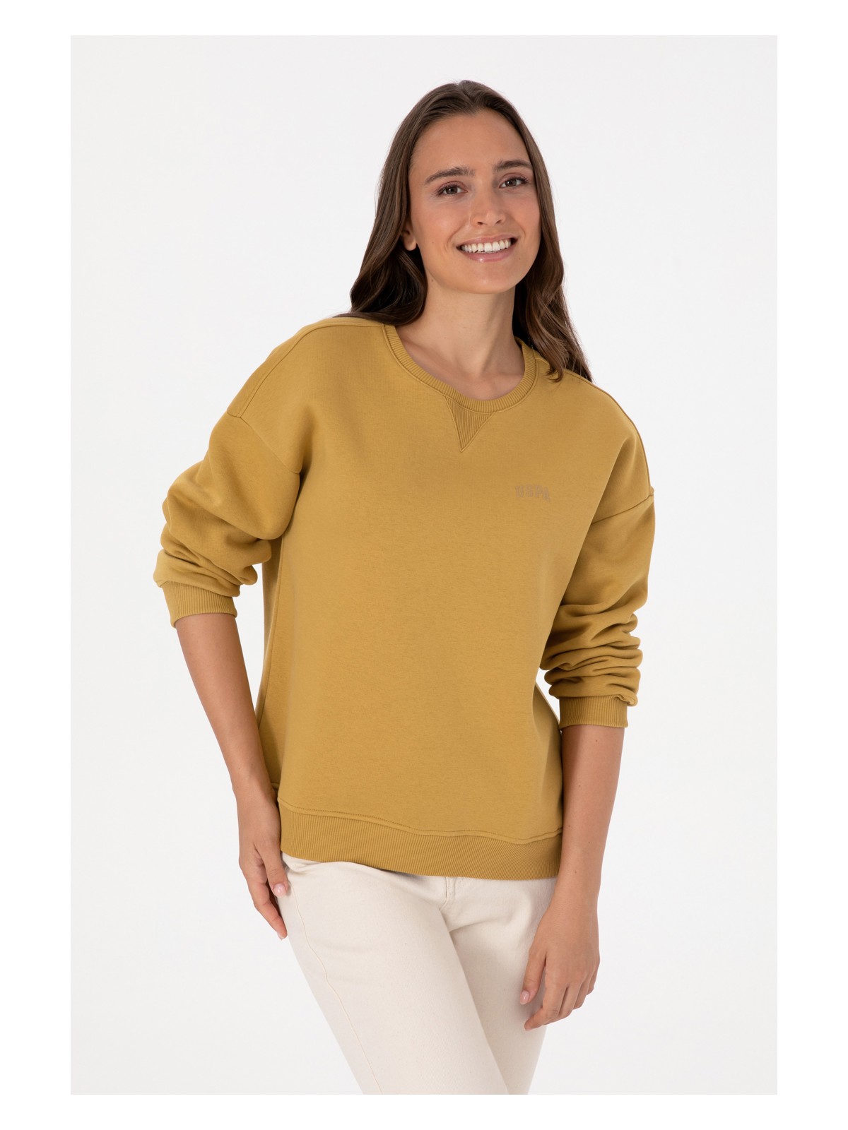 U.S. Polo Assn. Kadın Camel Şardonlu Bisiklet Yaka Basic Sweatshırt 50313586-VR151