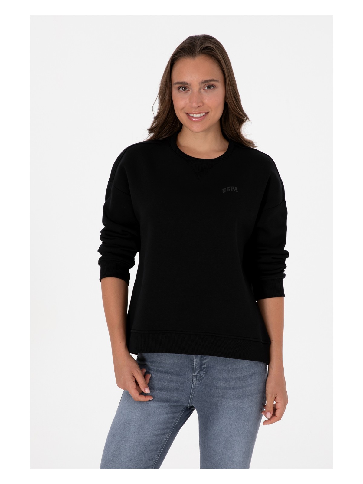 U.S. Polo Assn. Kadın Siyah Şardonlu Bisiklet Yaka Basic Sweatshırt 50313586-VR046