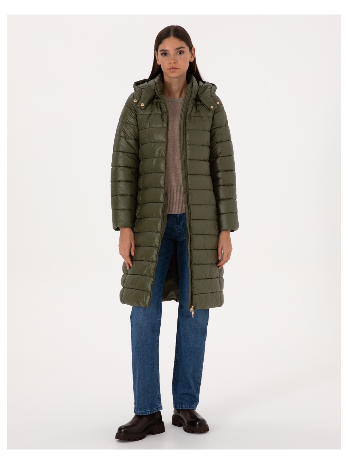 Pierre Cardin Kadın Siyah Çıkarılabilir Kapüşonlu Kapitone Uzun Mont 50314165-VR046 - Görsel 4