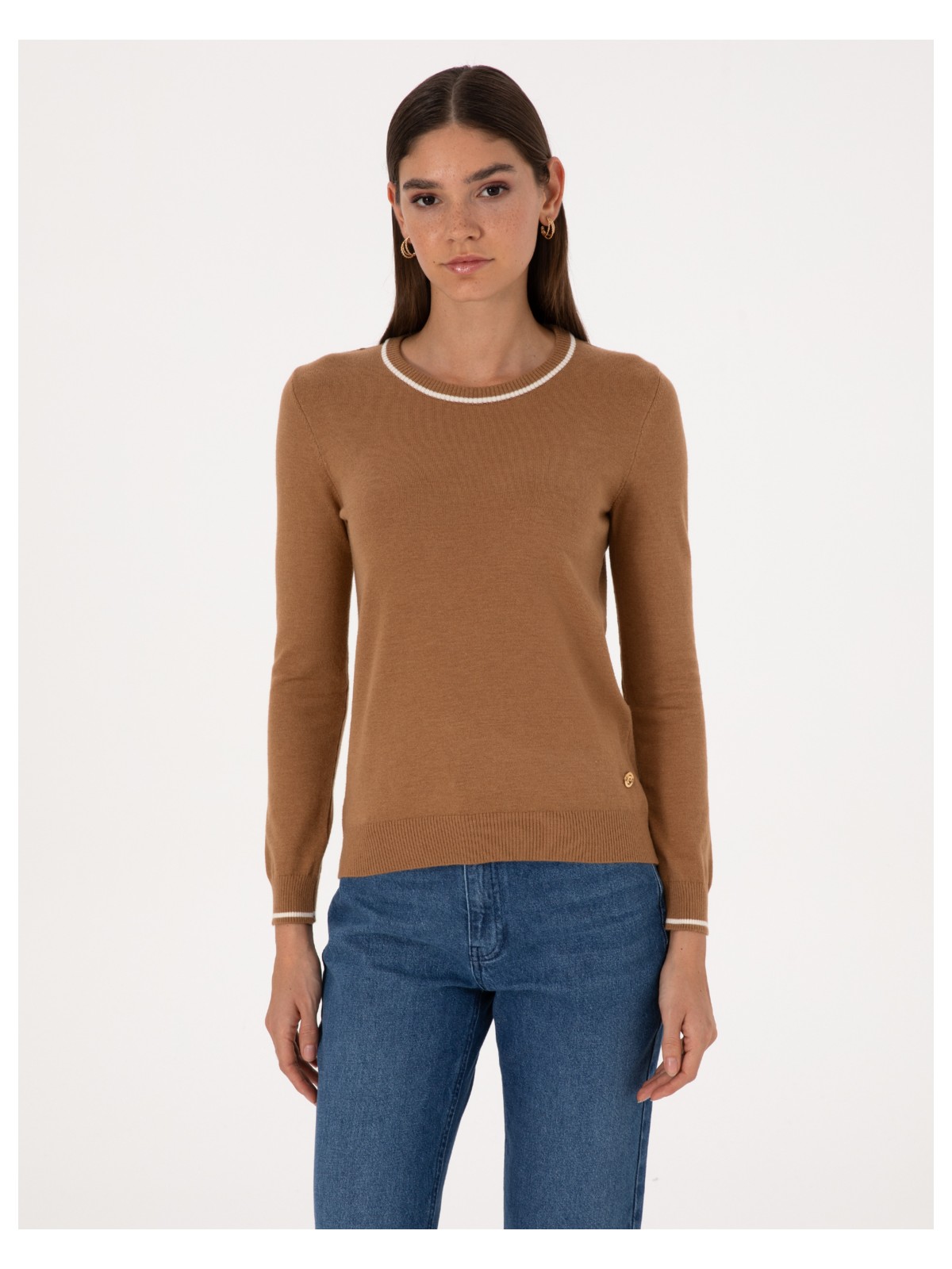 Pierre Cardin Kadın Vişne Slim Fit Çizgi Detaylı Basic Kazak 50315910-VR223 - Görsel 5