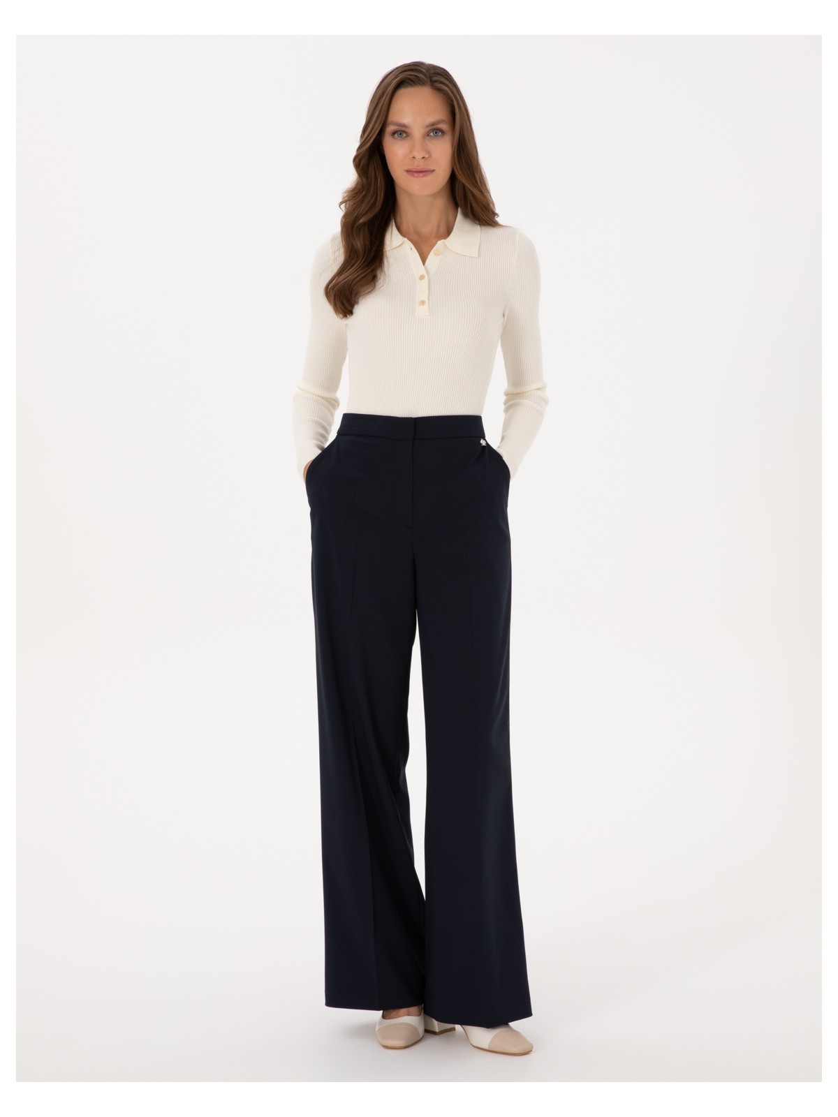 Pierre Cardin Kadın Lacivert Palazzo Kumaş Pantolon 50319006-VR033