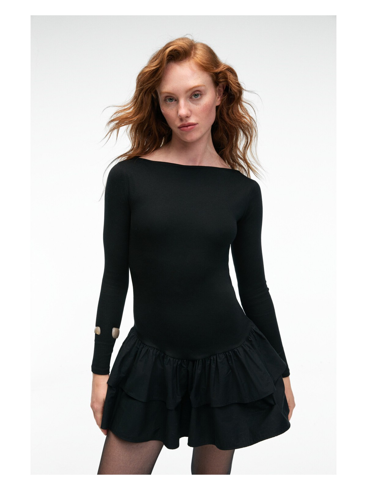 Grimelange PANI TRUSEA Kadın Üstü Esnek Eteği Dokuma Kumaşlı Regular Mini Bordo Elbise - Görsel 4