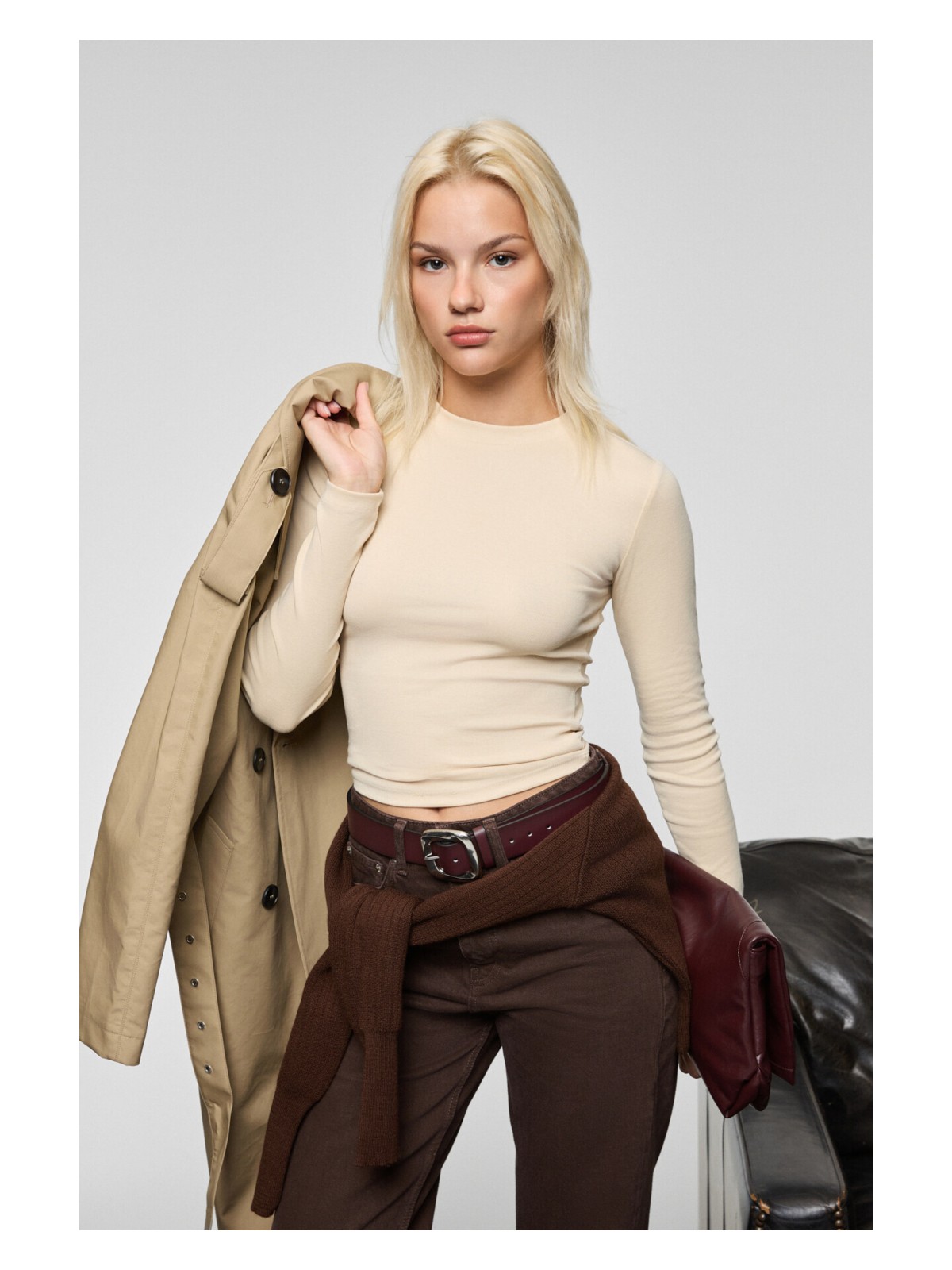 Grimelange GRIGROS Kadın Esnek Kumaşlı Vücuda Oturan Slim Fit Uzun Kollu Lila T-Shirt - Görsel 4