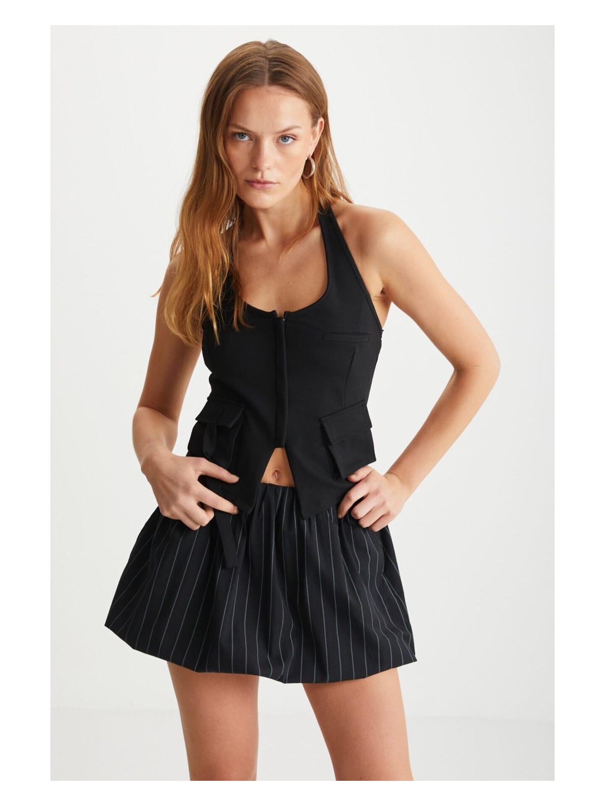 Grimelange Levante Kadın Mini Balon Siyah - Gri Etek