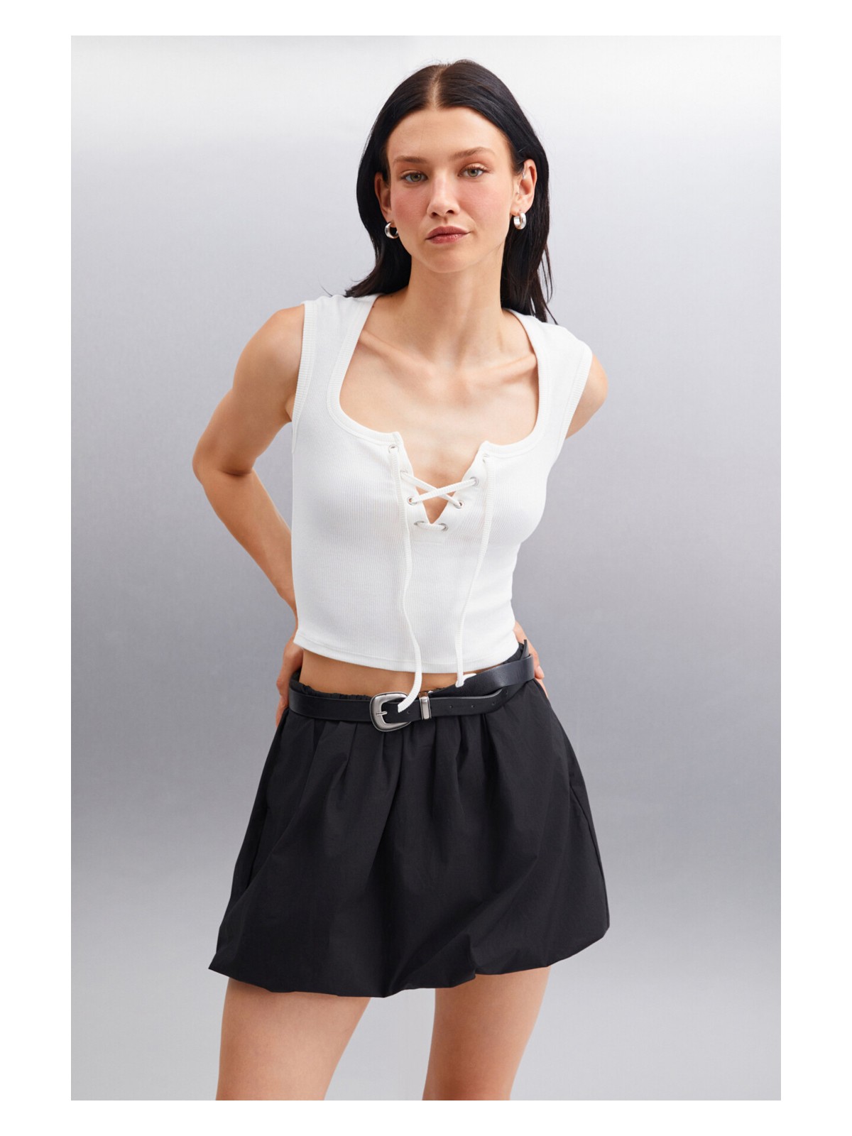 Grimelange PAOLINA Kadın Crop Ekru Bluz