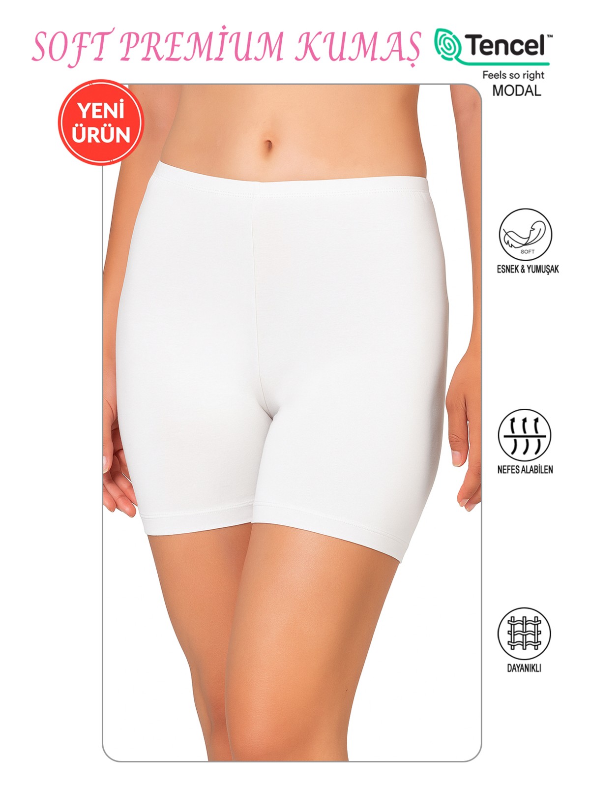 Özkan Underwear Özkan 27781 Kadın Premium Kumaş Modal Pamuklu Esnek Rahat Ara Boy Diz Üstü Kısa Tayt Şort Boxer