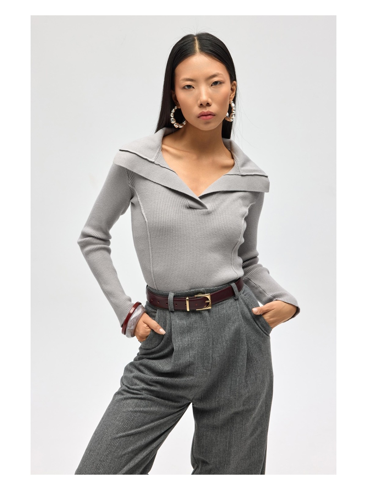 Mai Inari Polo Yaka Gri Triko Kazak