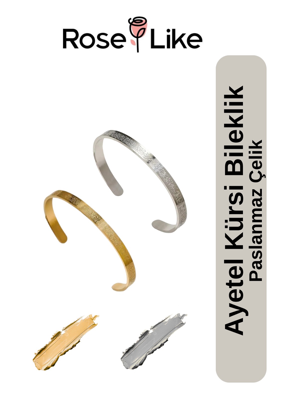 RoseLike Ayetel Kürsi Çelik Bileklik - Gümüş Gri - Görsel 7