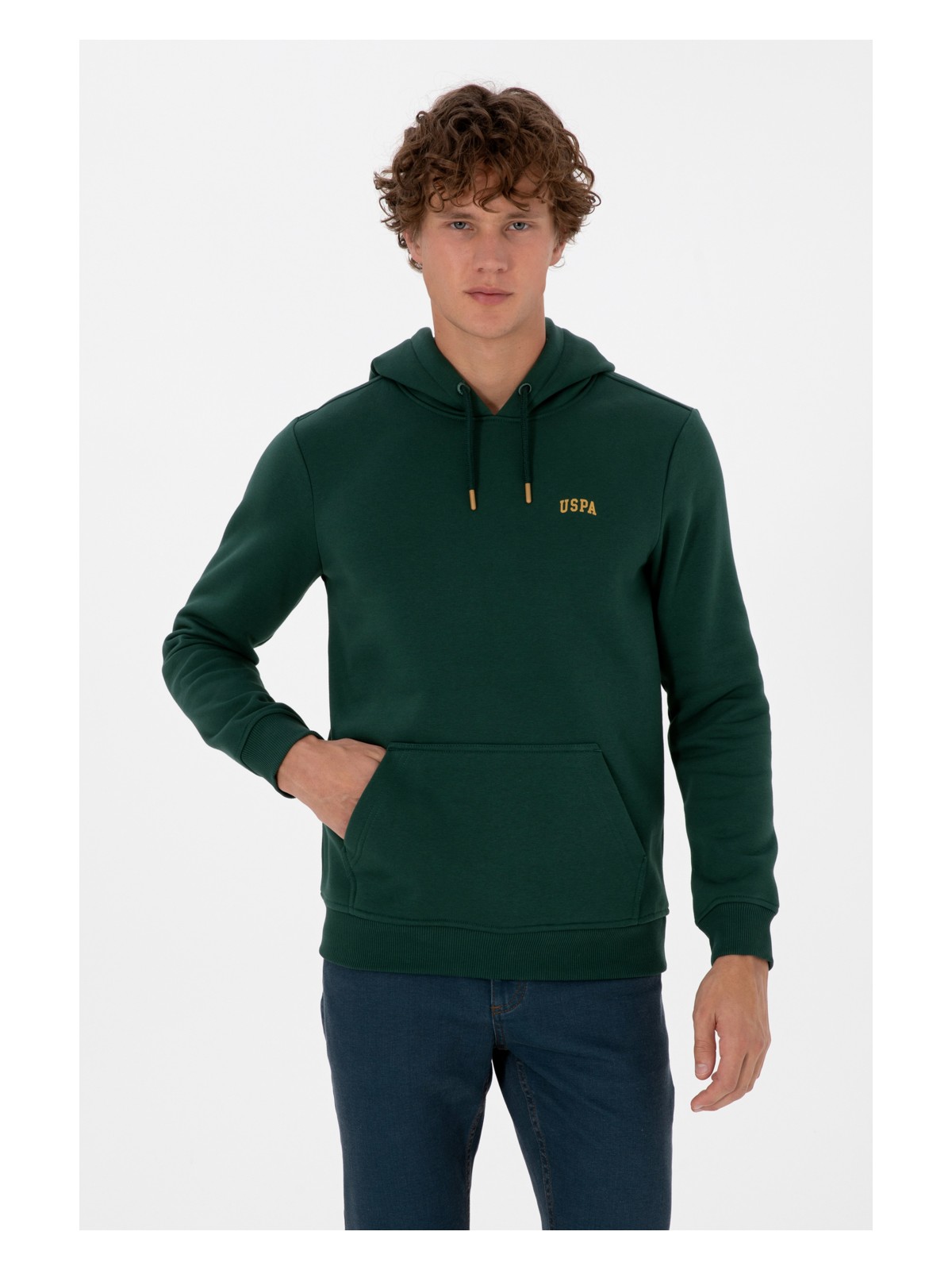 U.S. Polo Assn. Erkek Regular Fit Kapüşonlu Şardonlu Koyu Yeşil Basic Sweatshirt 50315582-VR079