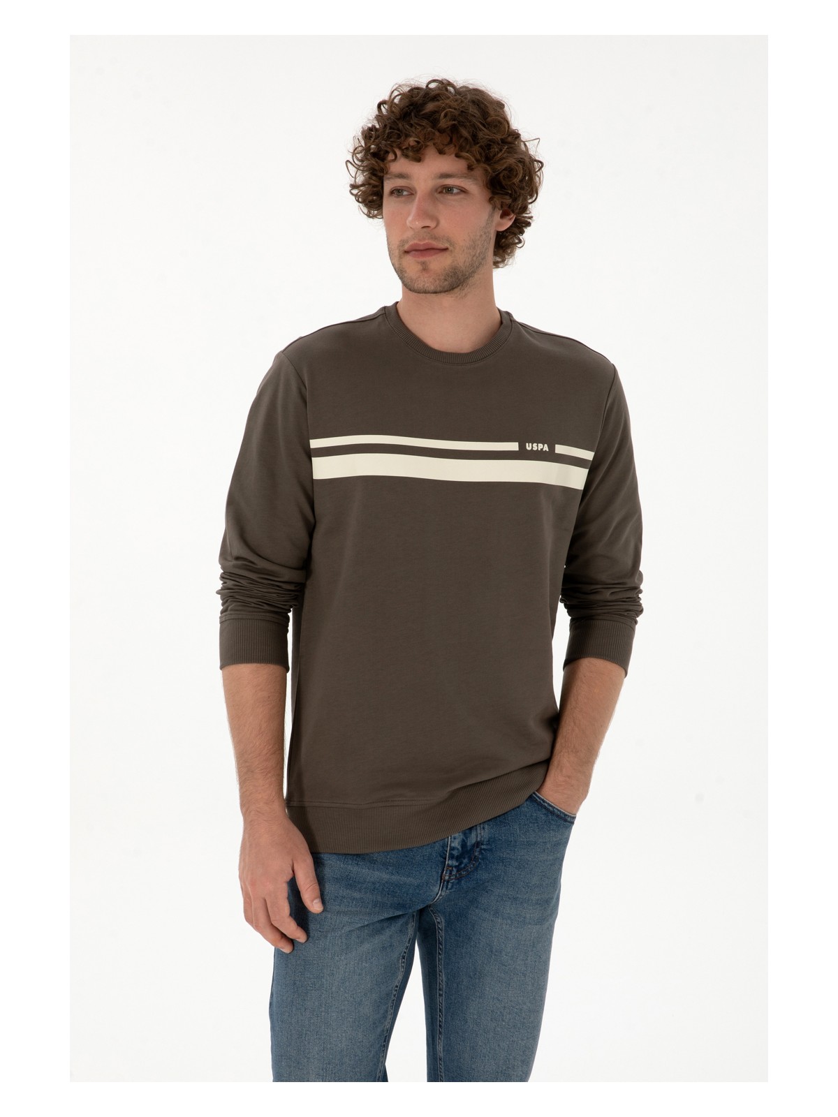 U.S. Polo Assn. Erkek Regular Fit Bisiklet Yaka Taş İnce Sweatshirt 50313801-VR049 - Görsel 4