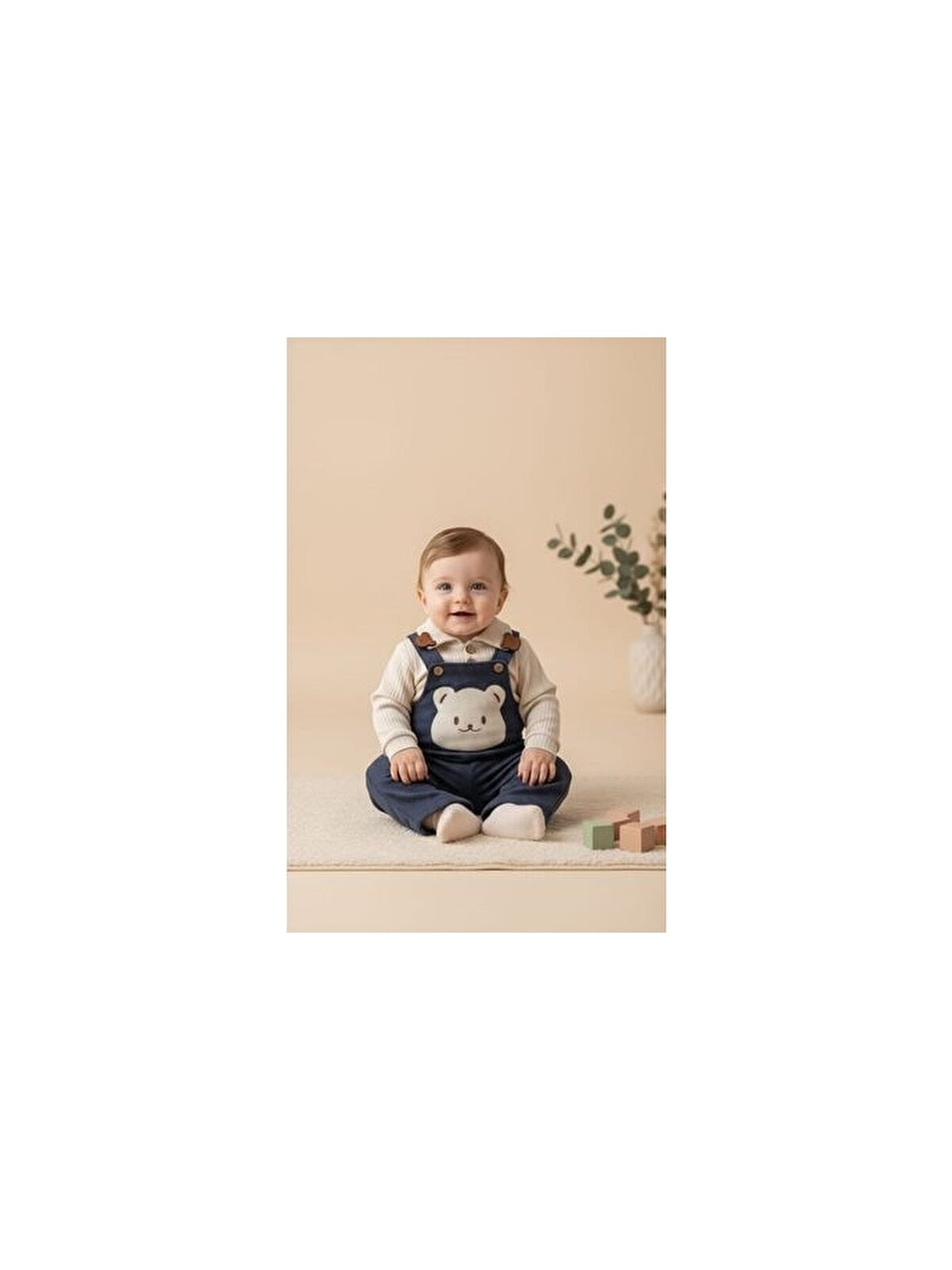 Buufuu Uzun Kollu Askılı Tulum, Sevimli Hayvan Desenli Gömlek Yaka Bebek Takımı - Görsel 3