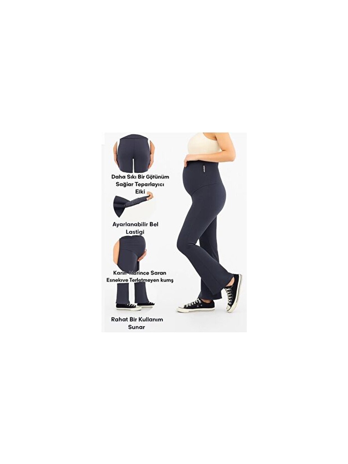 Lesa Wear Ispanyol Paça Ayarlanabilir Yüksek Bel Esnek Toparlayıcı ve Sıkılaştırıcı Hamile Tayt Antrasit