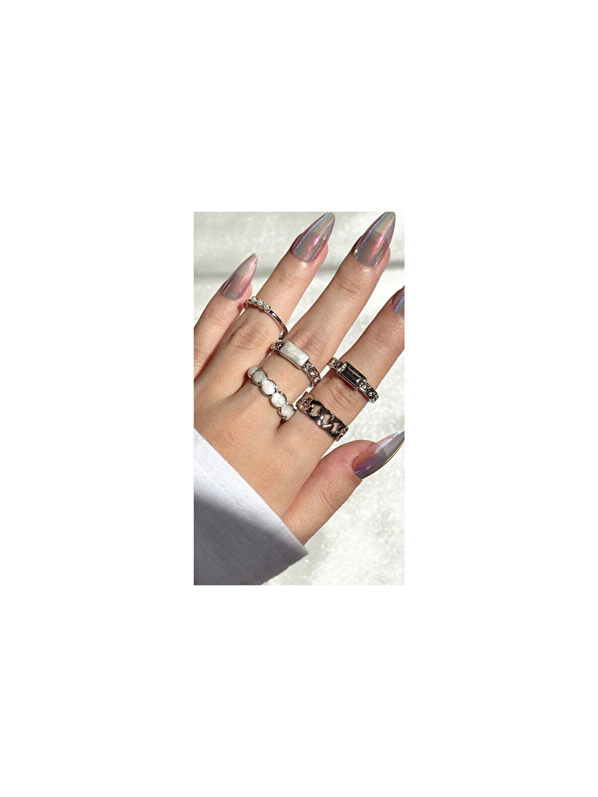 Kadın Gold Renk 5 Li Tasarım Yüzük Seti - Görsel 4