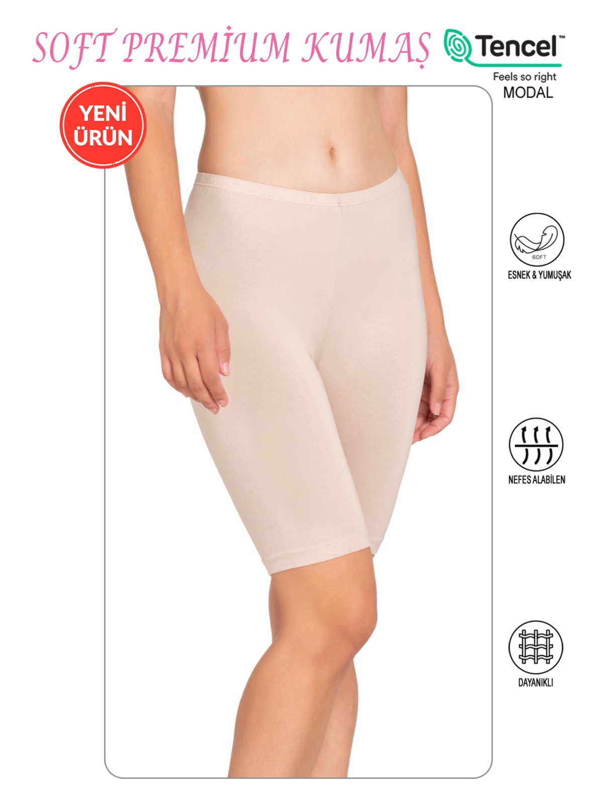 Özkan Underwear Özkan 27780 Kadın Premium Kumaş Modal Pamuklu Esnek Rahat Diz Üstü Toparlayıcı Yüksek Bel Kısa Tayt