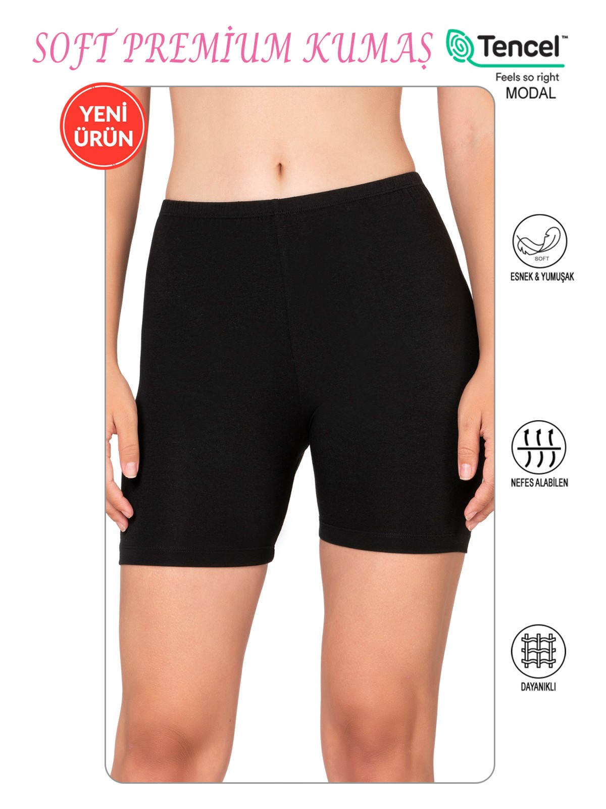 Özkan Underwear Özkan 27781 Kadın Premium Kumaş Modal Pamuklu Esnek Rahat Ara Boy Diz Üstü Kısa Tayt Şort Boxer