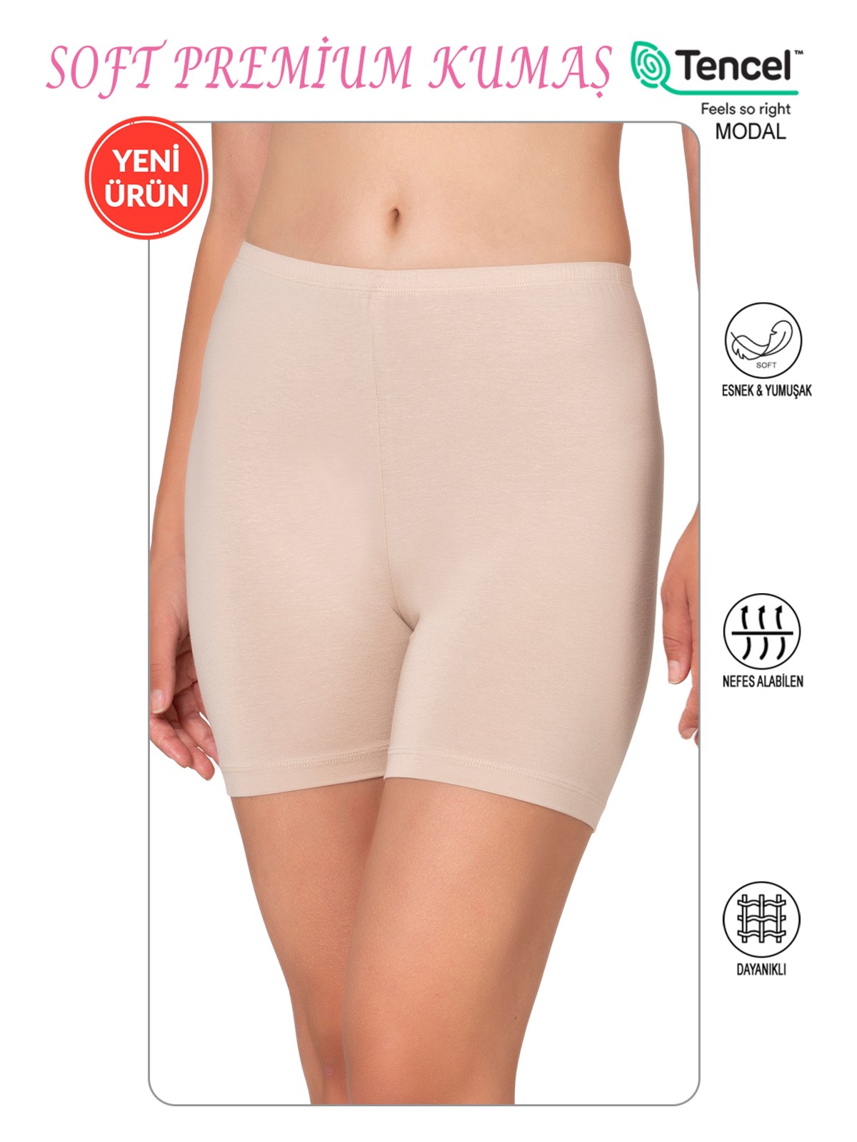 Özkan Underwear Özkan 27781 Kadın Premium Kumaş Modal Pamuklu Esnek Rahat Ara Boy Diz Üstü Kısa Tayt Şort Boxer - Görsel 5