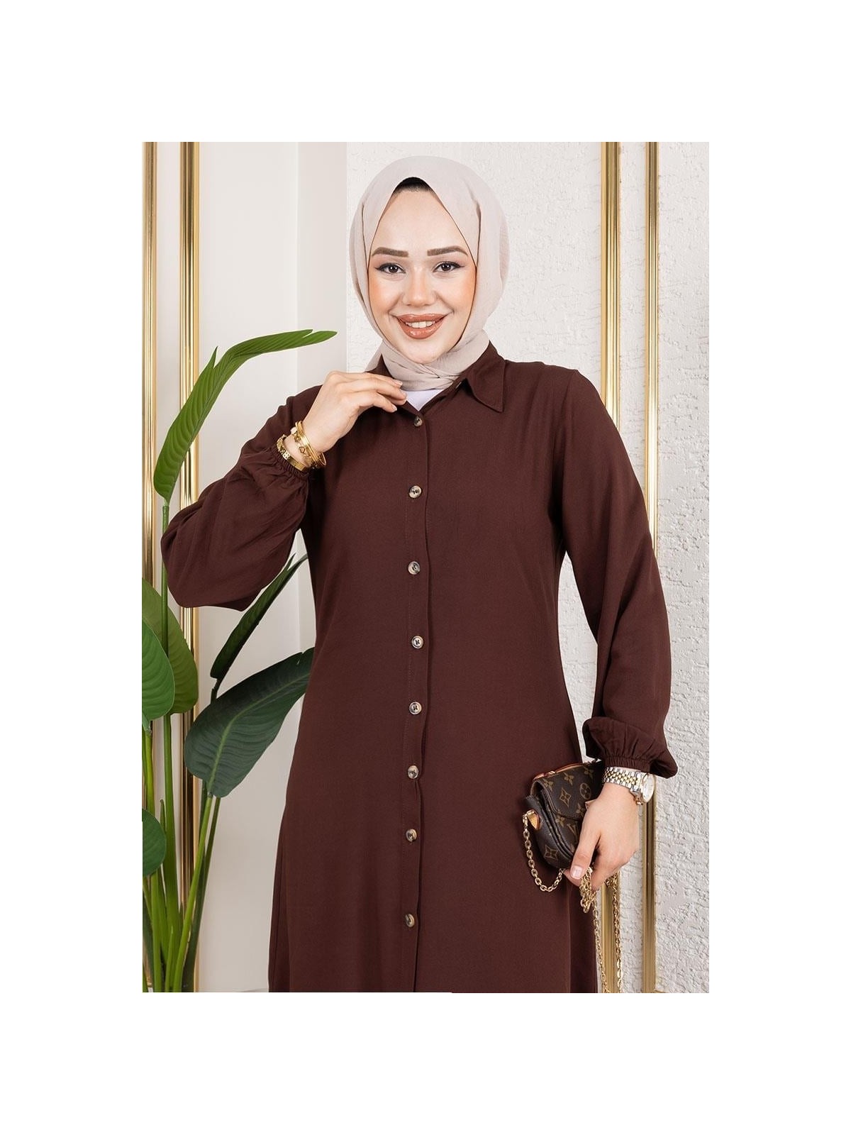 Tesettür Koza Manşeti Lastikli Viskon Tunik - Görsel 6